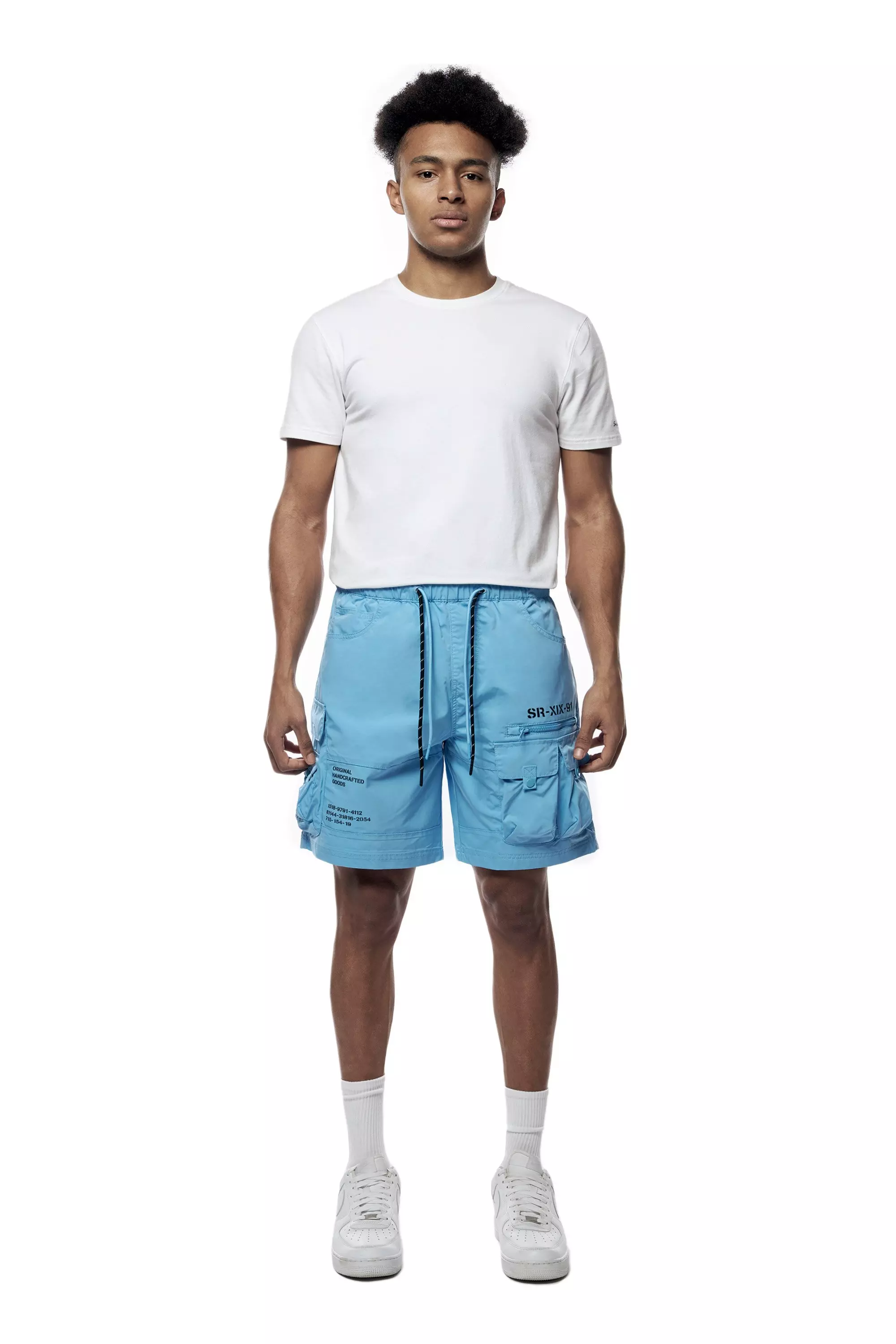 Smoke Rise Men's Printed Nylon Utility Cargo Shorts - Blue - BLUE