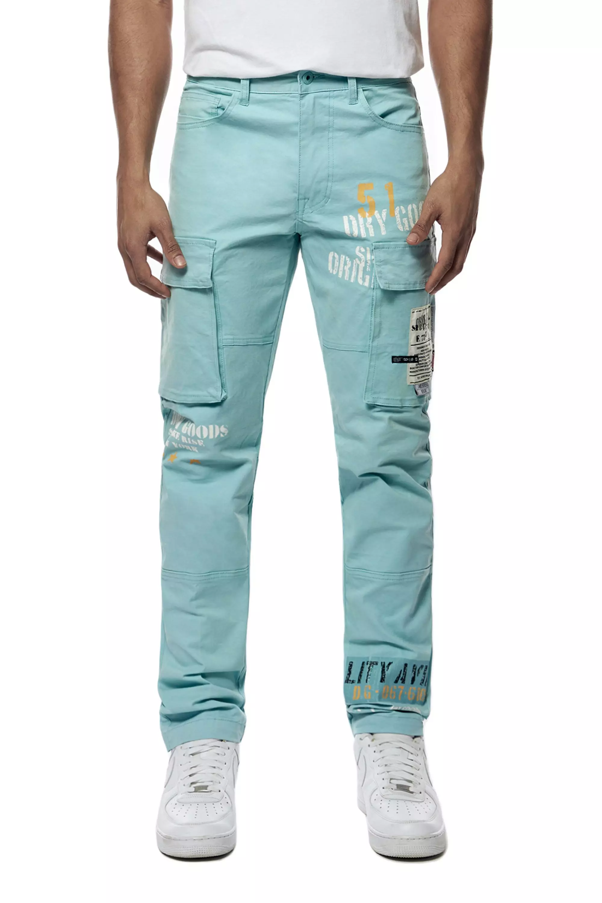 Smoke Rise Men's Stencil Printed Twill Cargo Pants - Blue - BLUE