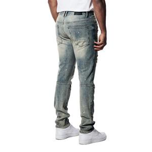 Smoke Rise Men's Rip & Repair Engineered Slim Fit Medium Wash Jeans