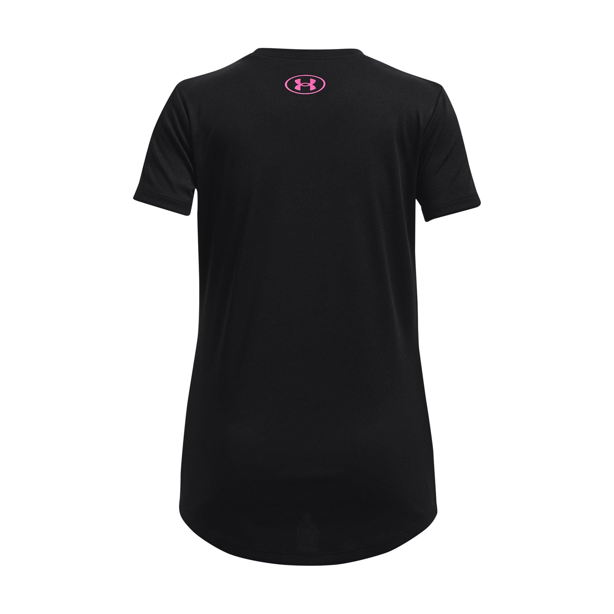 Under Armour Big Girls' Tech Print Big Logo Tee - BLACK/PINK Thumbnail View 2