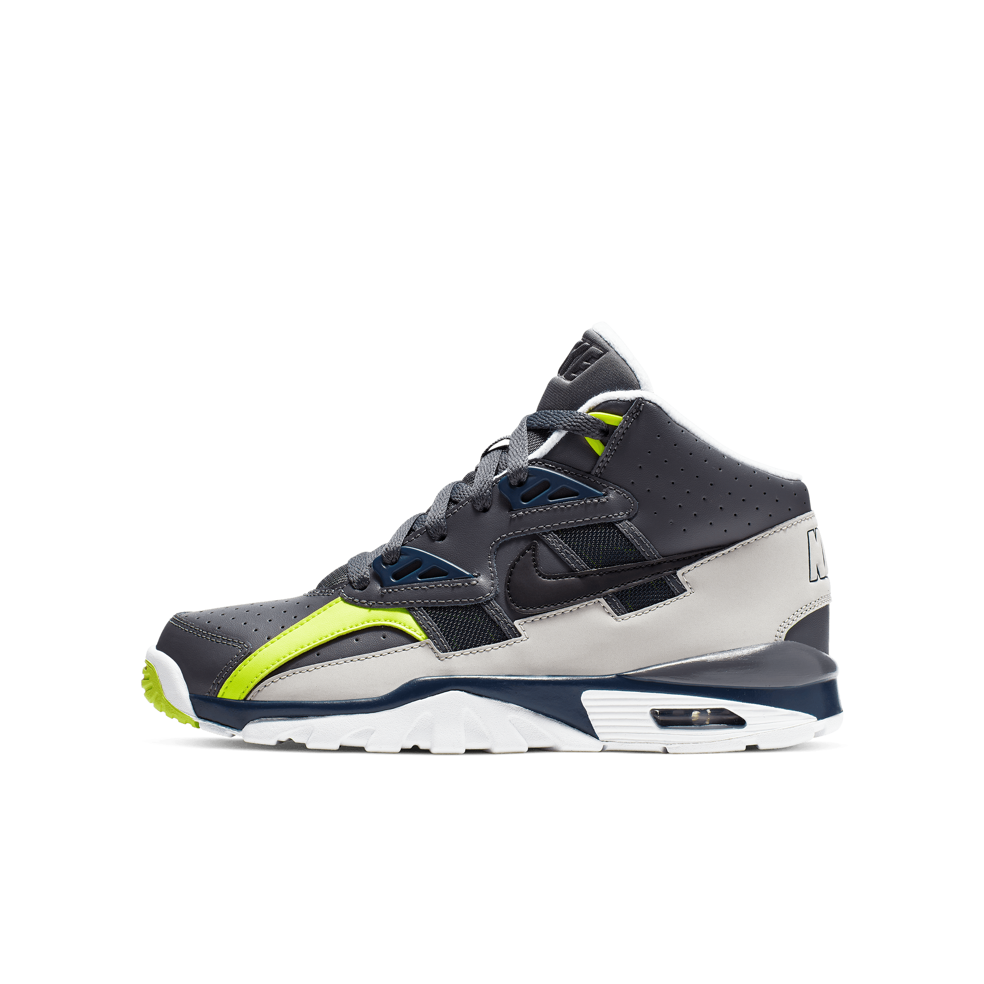 Nike Air Trainer SC "Dark Grey/Black/Midnight Navy/Volt" Grade School Boys' Shoe - BLACK/GREEN Thumbnail View 3