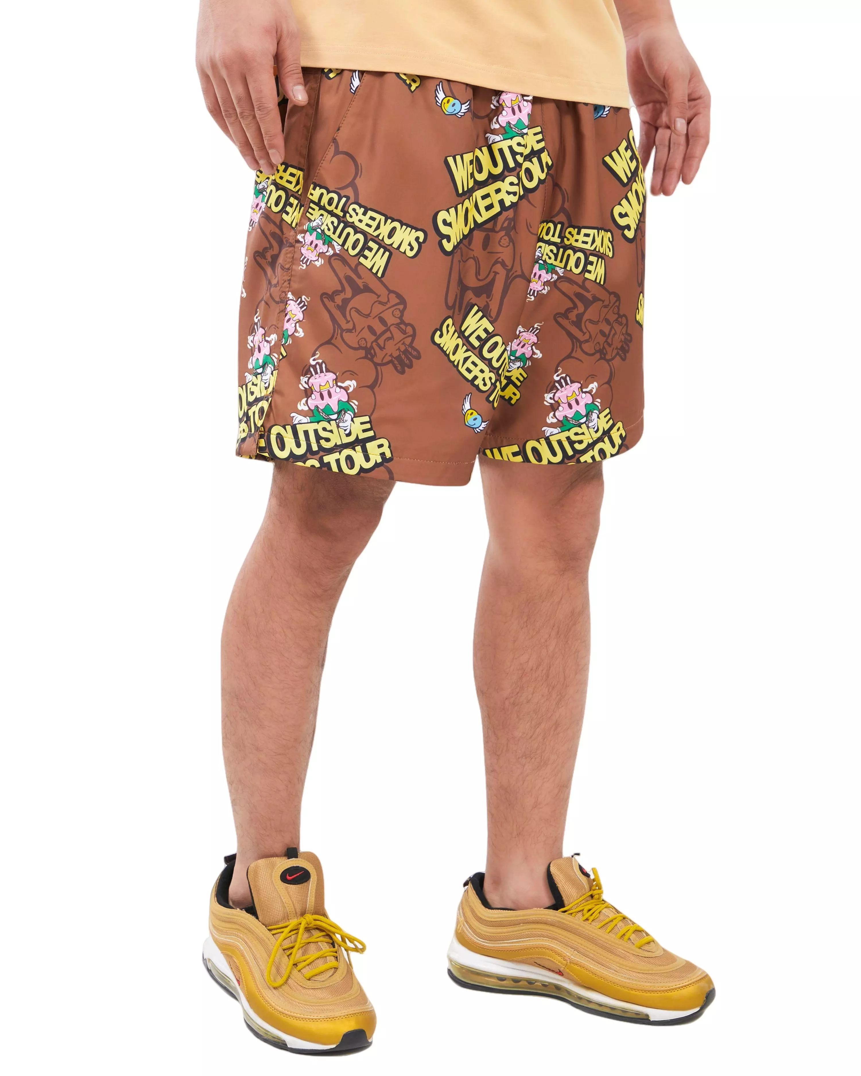 Wedding Cake Men's We Outside Nylon Printed Shorts - Brown - BROWN