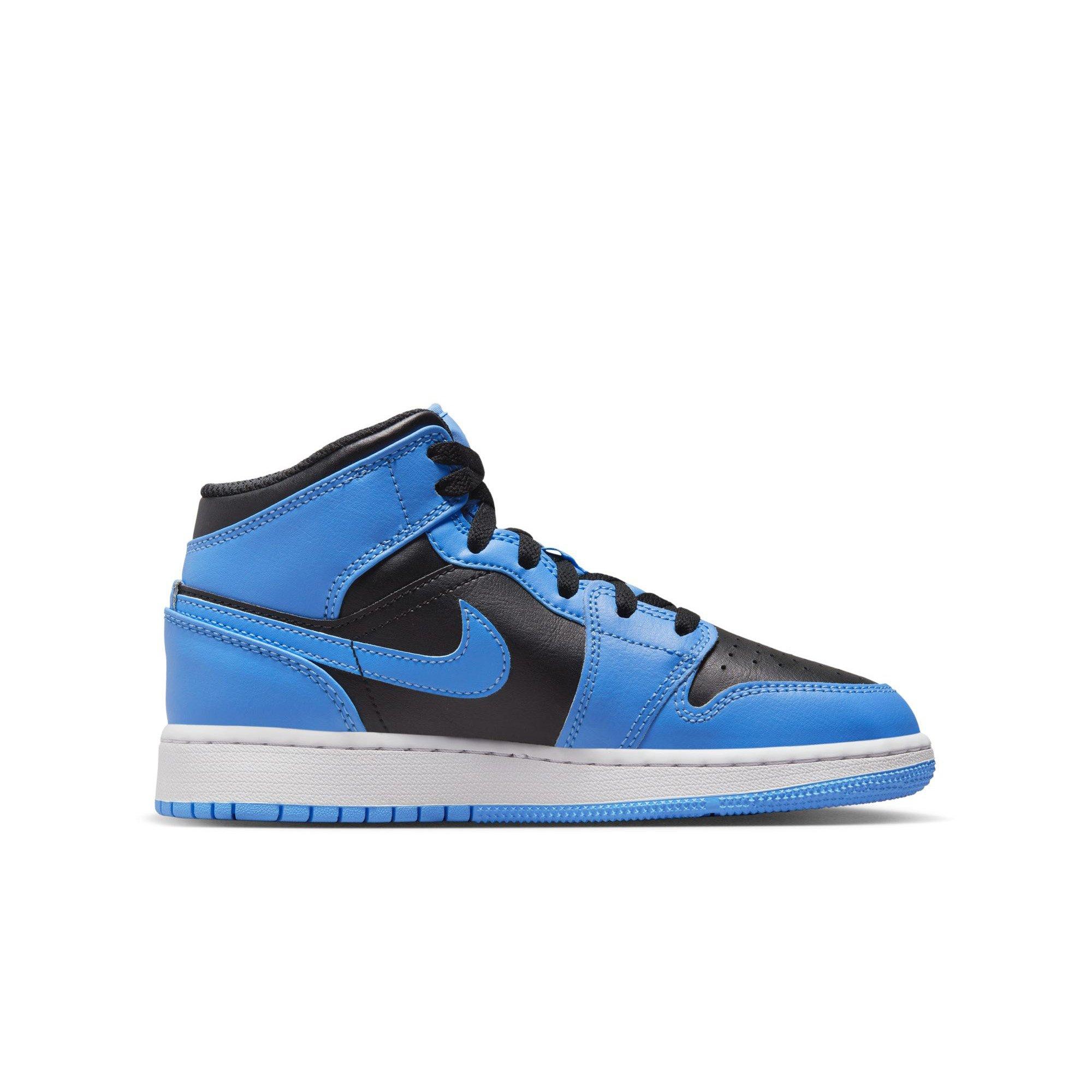 Jordan 1 Mid Carolina Blue Black White Grade School Boys Shoe