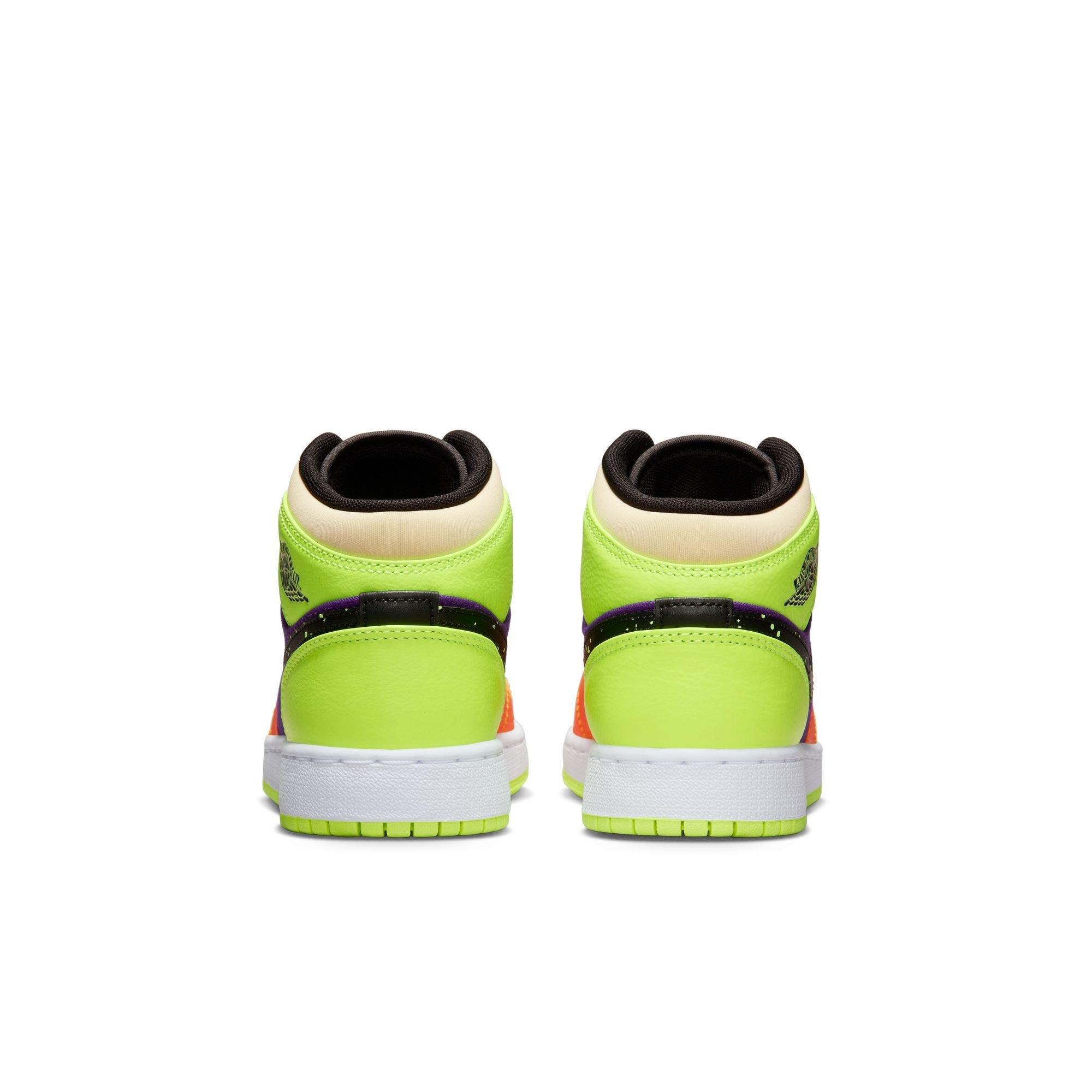 Jordan 1 Mid SE "Volt/Black/Vivid Orange" Grade School Kids' Shoe