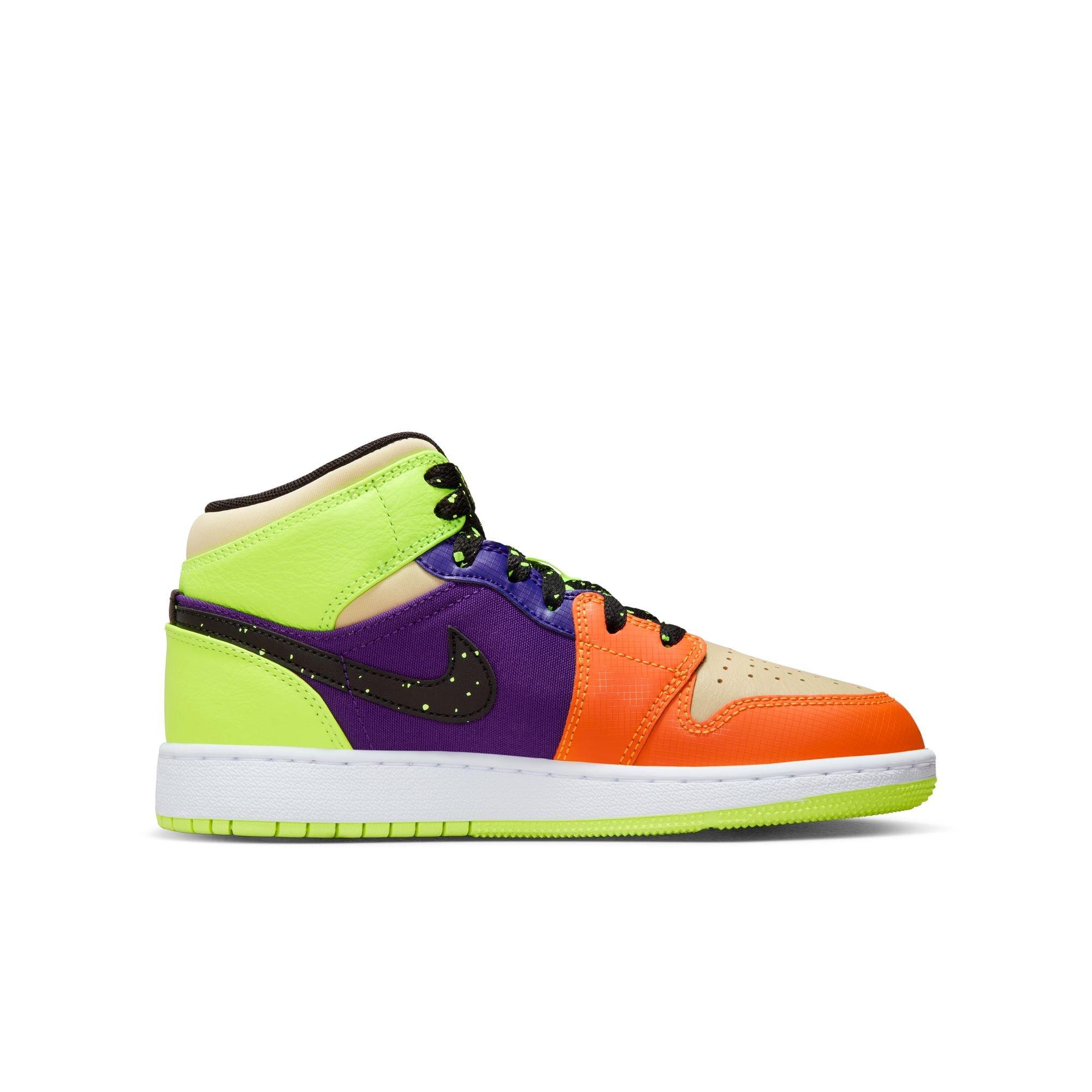 Jordan 1 Mid SE Volt Black Vivid Orange Grade School Kids Shoe