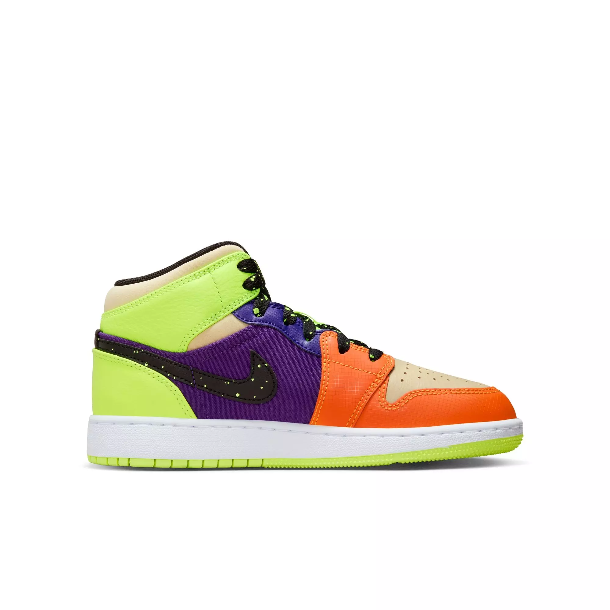 Jordan 1 Mid SE "Volt/Black/Vivid Orange" Grade School Kids' Shoe - VOLT/BLACK/VIVID ORANGE