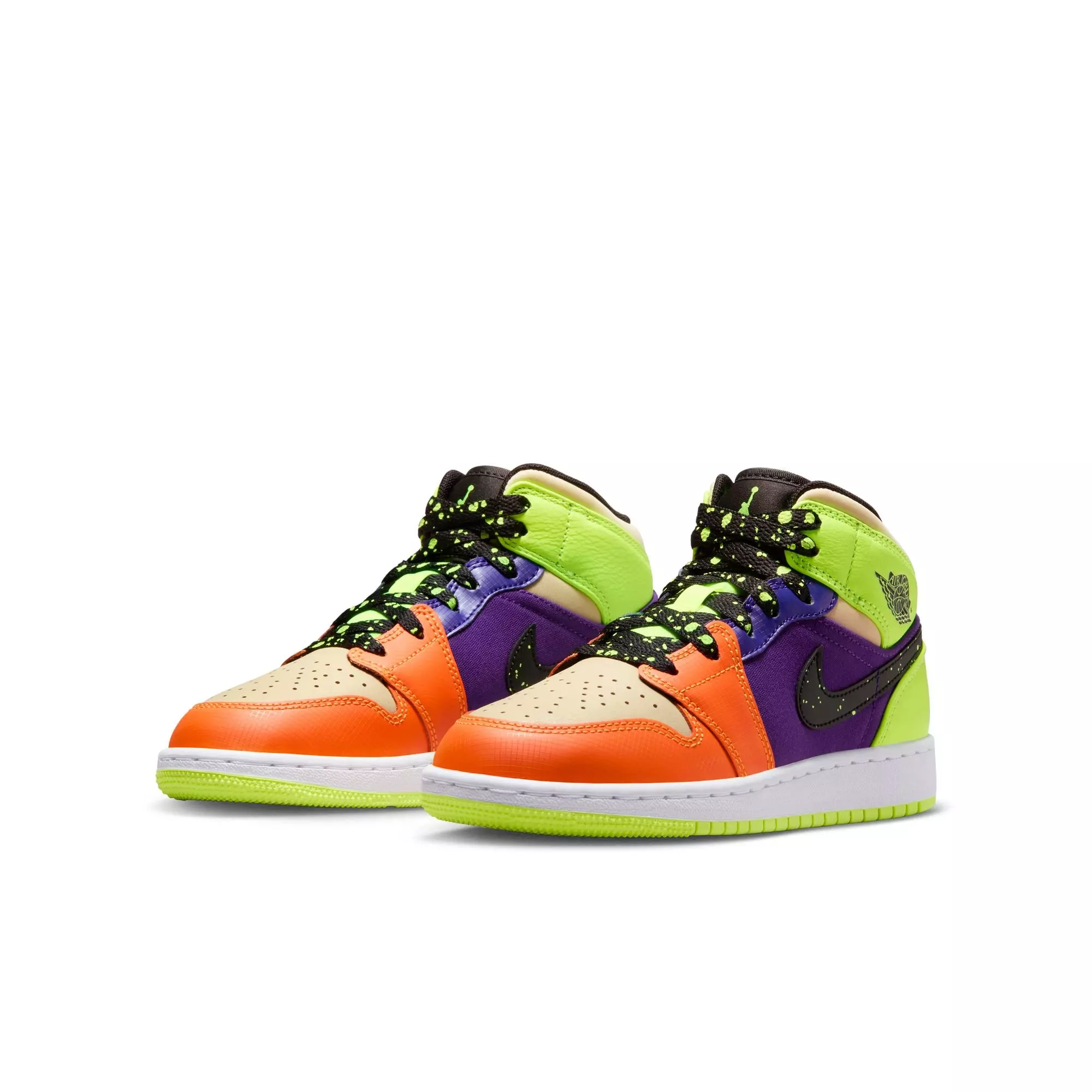 Jordan 1 Mid SE "Volt/Black/Vivid Orange" Grade School Kids' Shoe - VOLT/BLACK/VIVID ORANGE