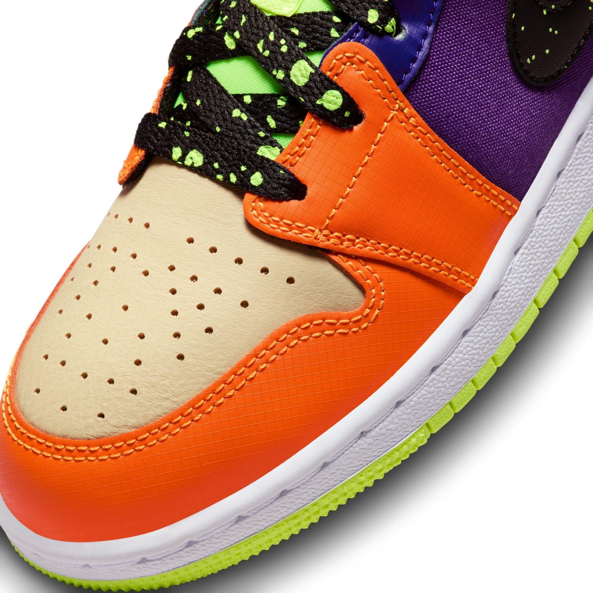 Jordan 1 Mid SE "Volt/Black/Vivid Orange" Grade School Kids' Shoe