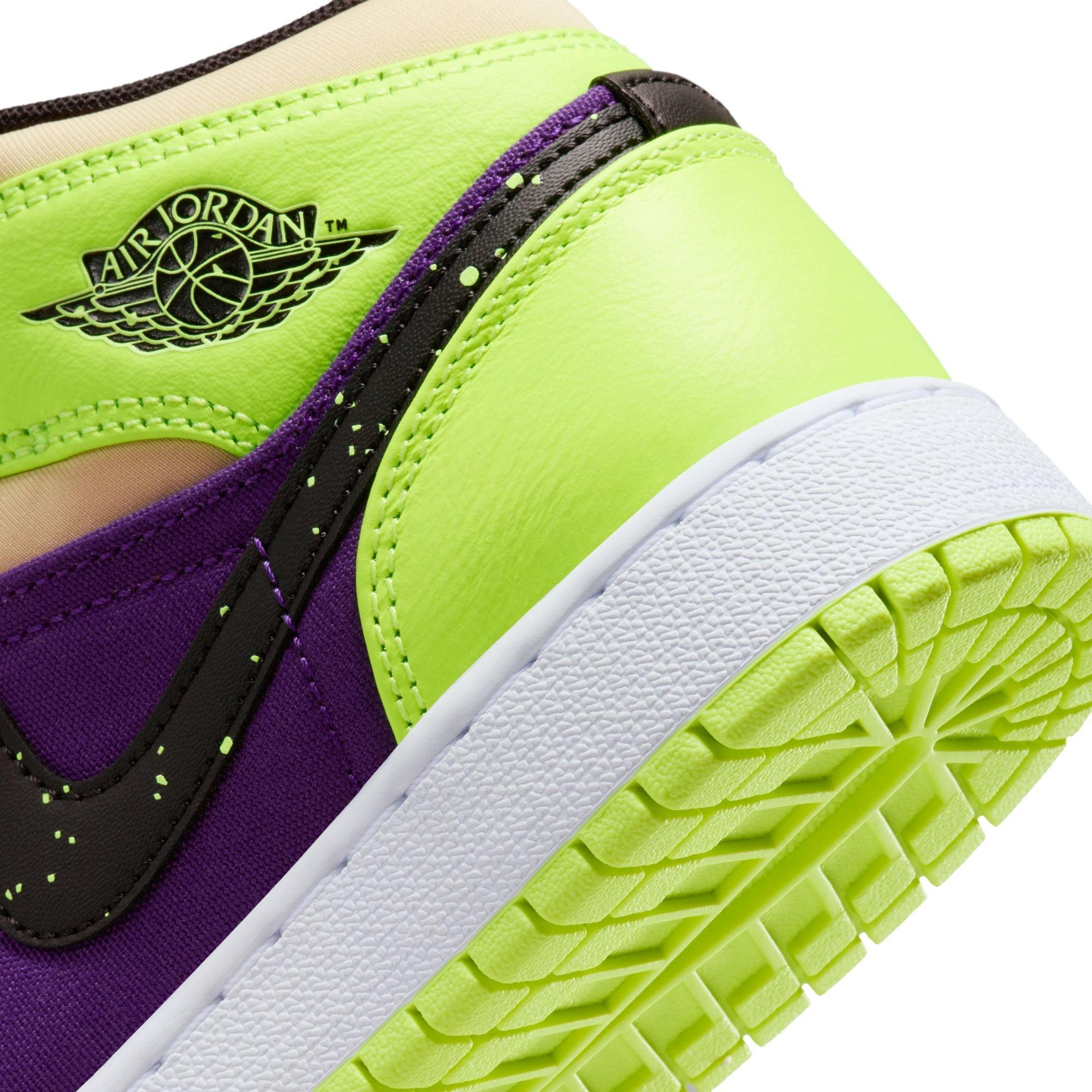 Jordan 1 Mid SE "Volt/Black/Vivid Orange" Grade School Kids' Shoe