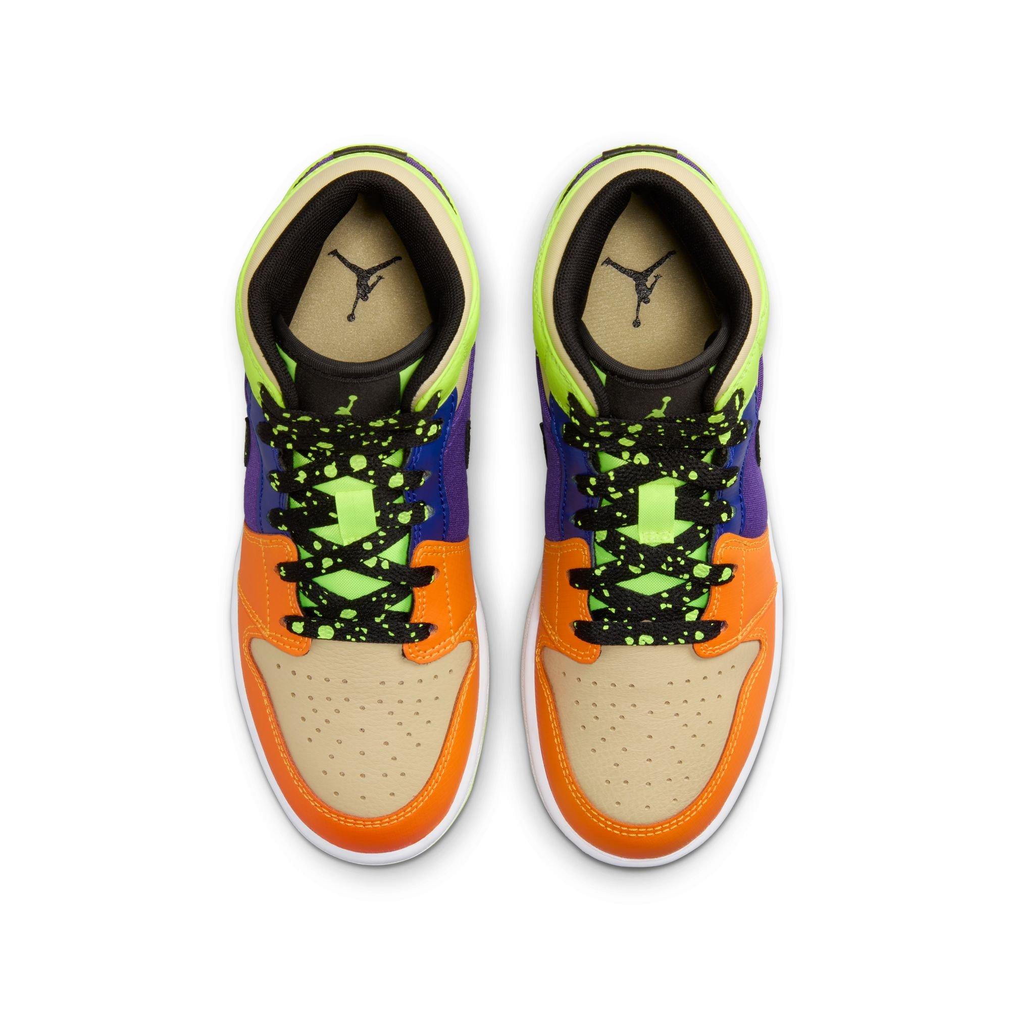Jordan 1 Mid SE "Volt/Black/Vivid Orange" Grade School Kids' Shoe