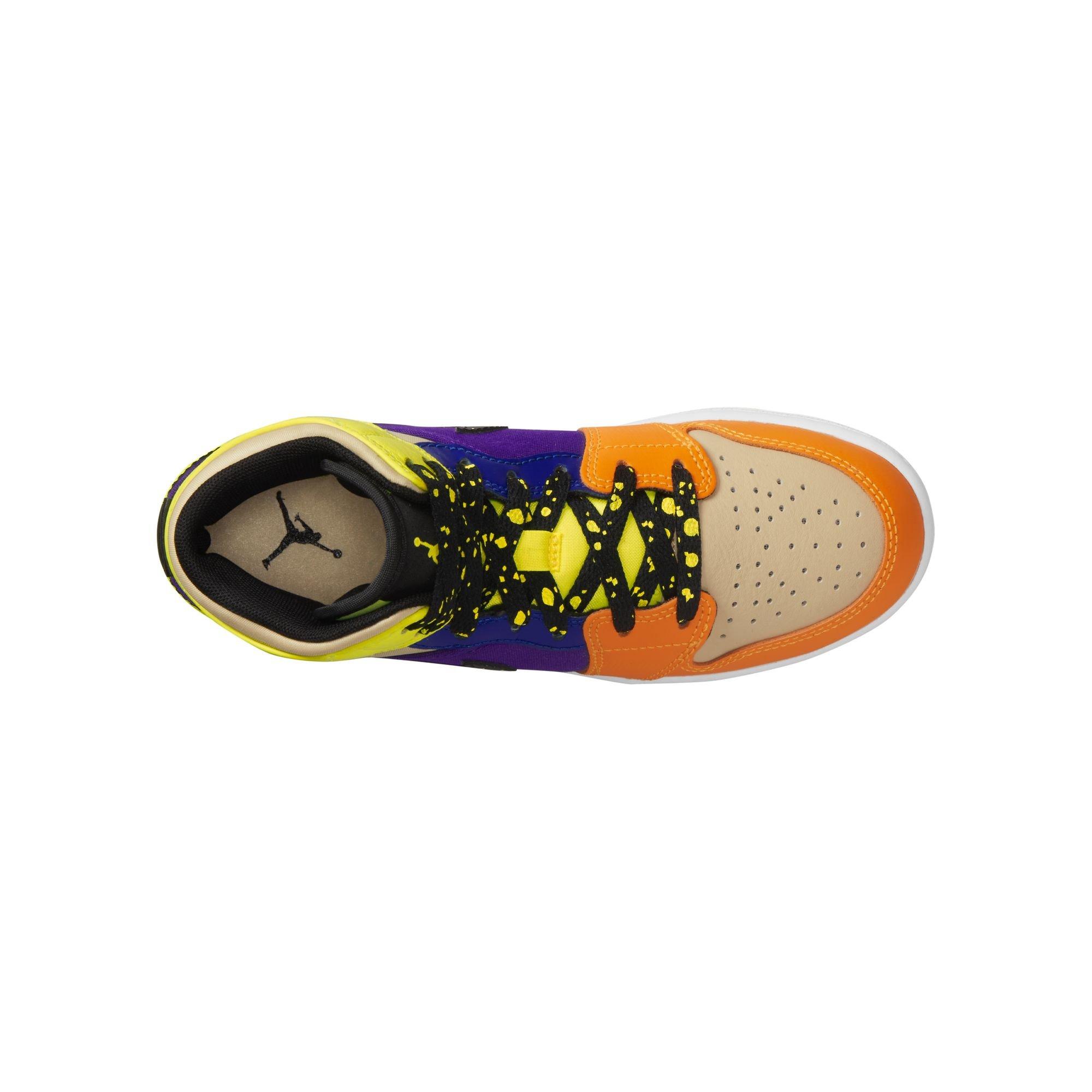 Jordan 1 Mid SE "Volt/Black/Vivid Orange" Grade School Kids' Shoe