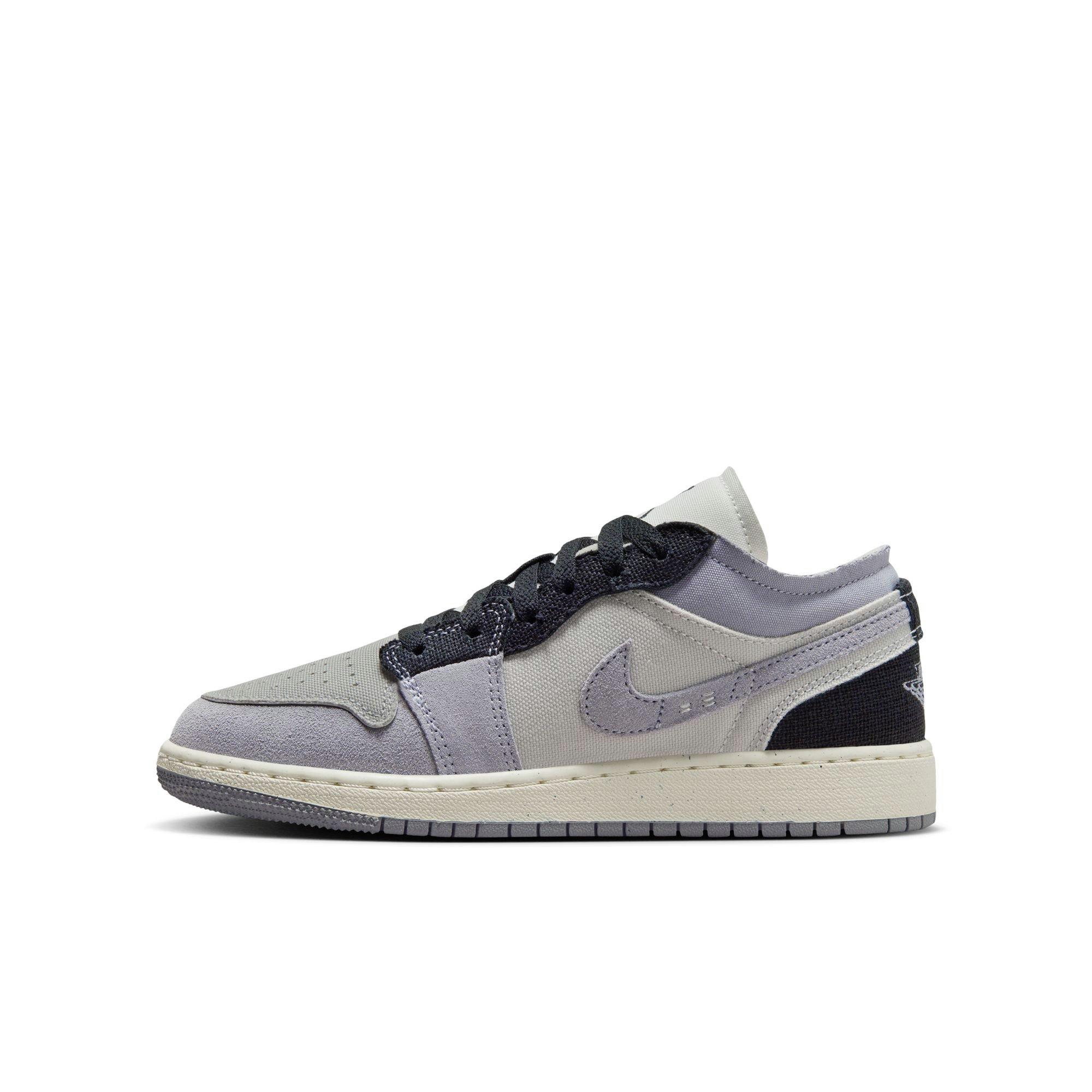 Jordan 1 Low SE "Tech Grey/Black/Cement Grey/Sail" Grade School Boys' Shoe - GREY/BLACK/WHITE Thumbnail View 3
