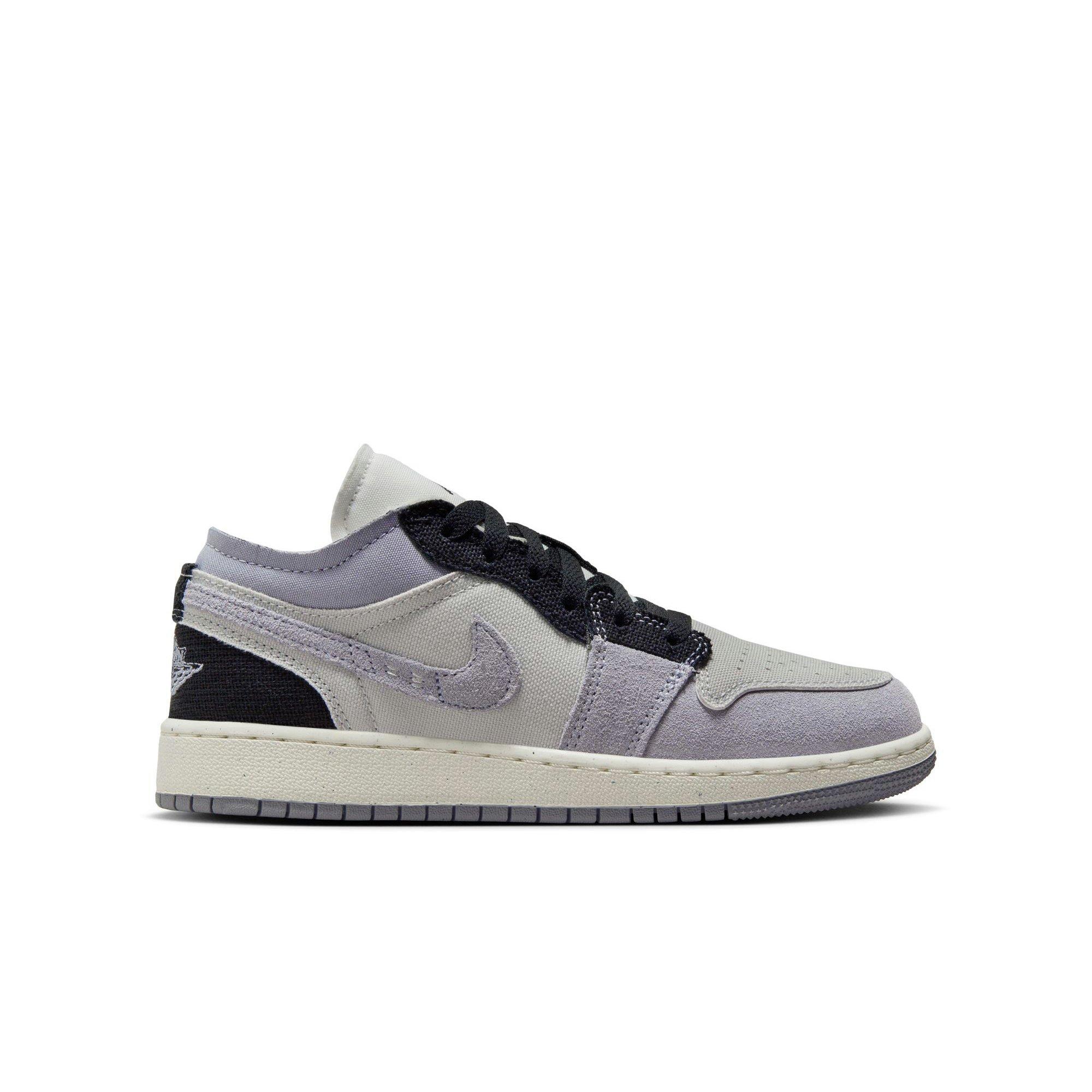 Jordan 1 Low SE "Tech Grey/Black/Cement Grey/Sail" Grade School Boys' Shoe - GREY/BLACK/WHITE Thumbnail View 1