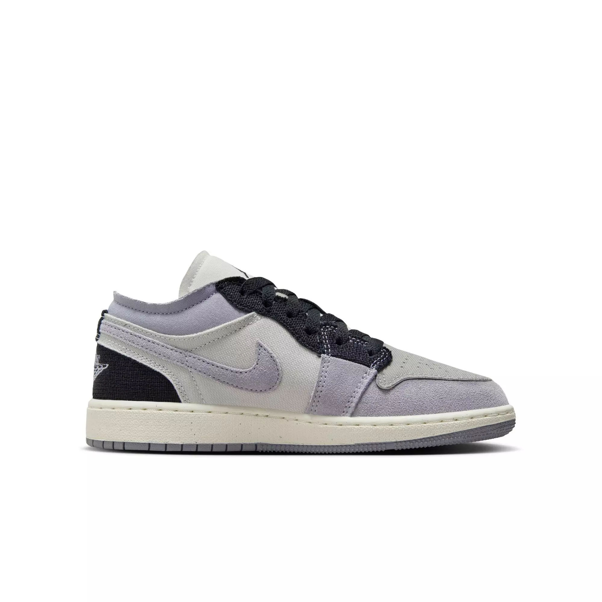 Jordan 1 Low SE "Tech Grey/Black/Cement Grey/Sail" Grade School Boys' Shoe - GREY/BLACK/WHITE