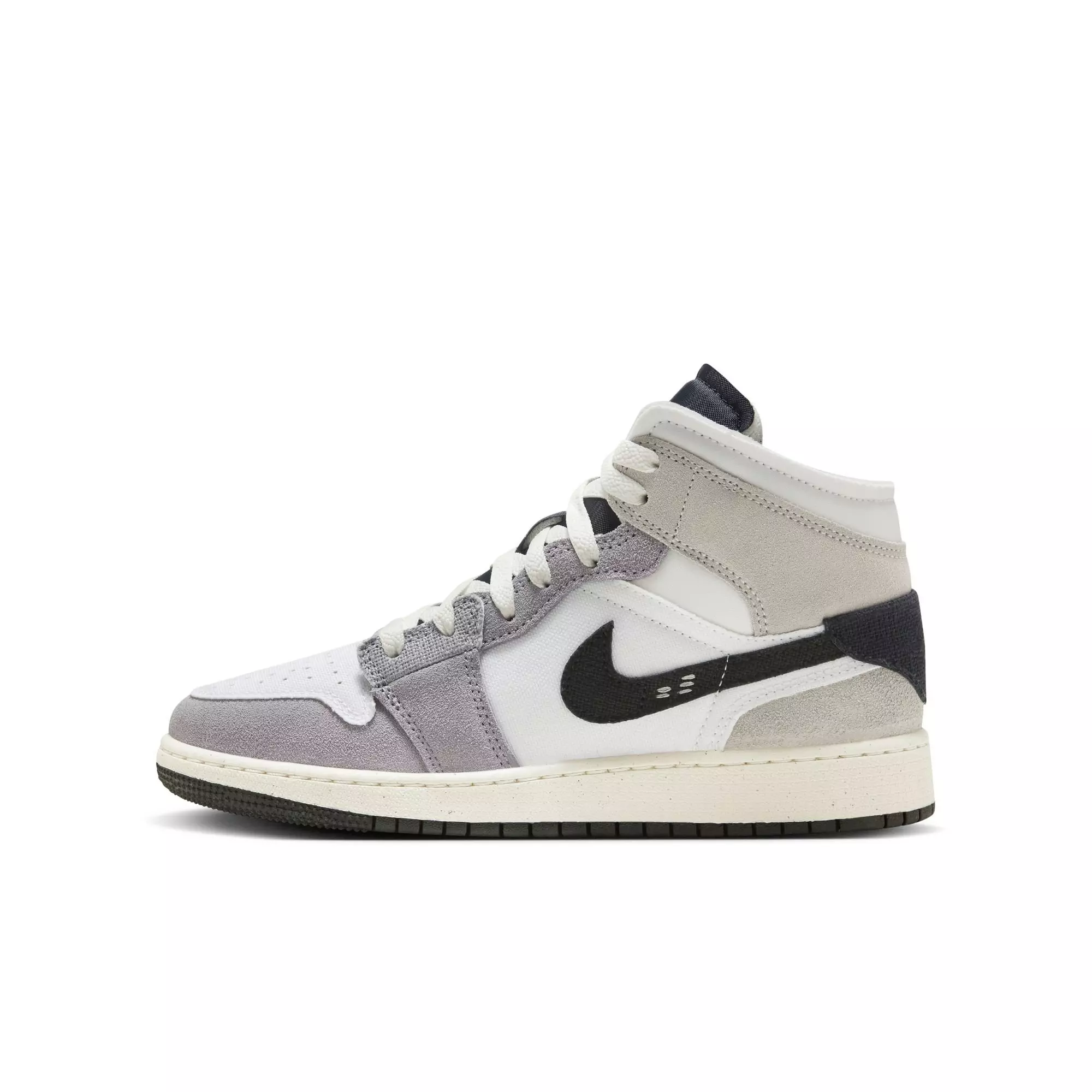 Jordan 1 Mid SE "Cement Grey/Black/White/Tech Grey" Grade School Boys' Shoe - GREY/BLACK/WHITE
