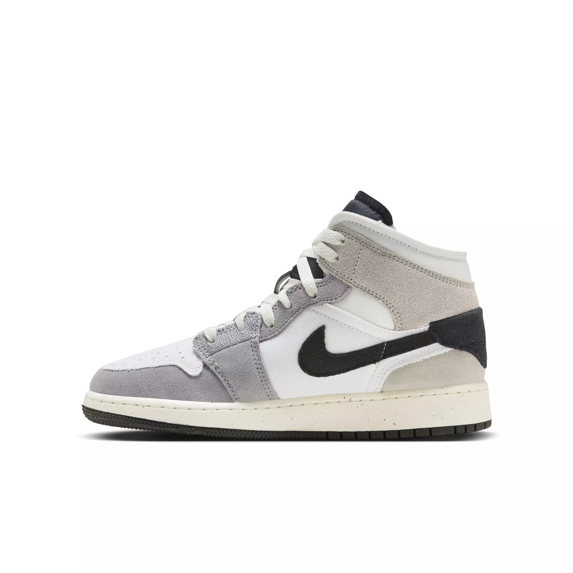 Jordan 1 Mid SE "Cement Grey/Black/White/Tech Grey" Grade School Boys' Shoe - GREY/BLACK/WHITE