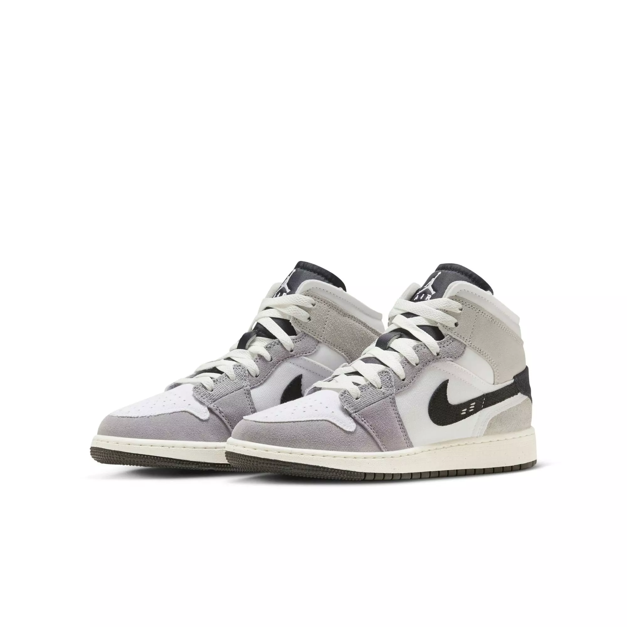 Jordan 1 Mid SE "Cement Grey/Black/White/Tech Grey" Grade School Boys' Shoe - GREY/BLACK/WHITE