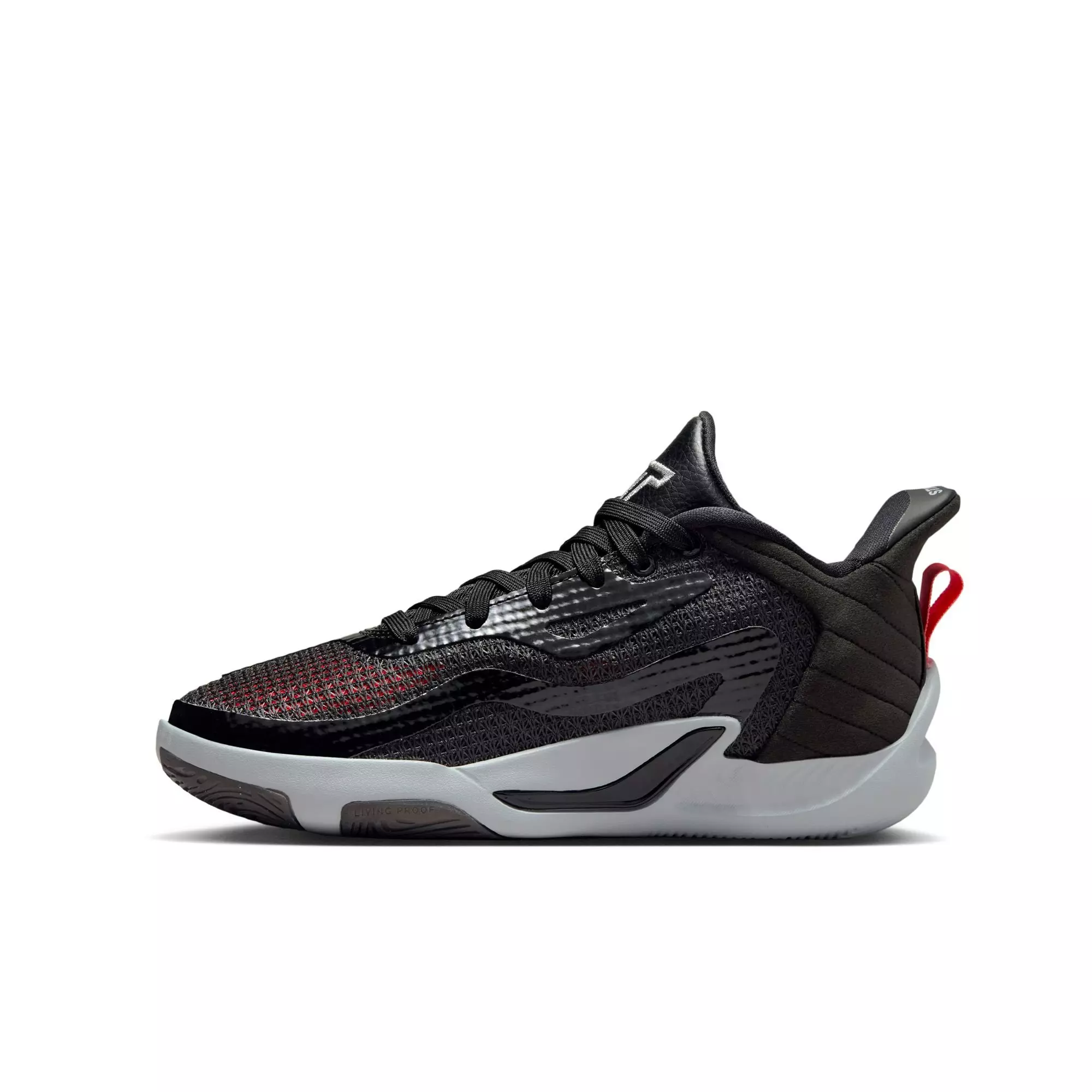 Jordan Tatum 1 "Black/Metallic Silver/Wolf Grey" Grade School Boys' Basketball Shoe - BLACK/RED