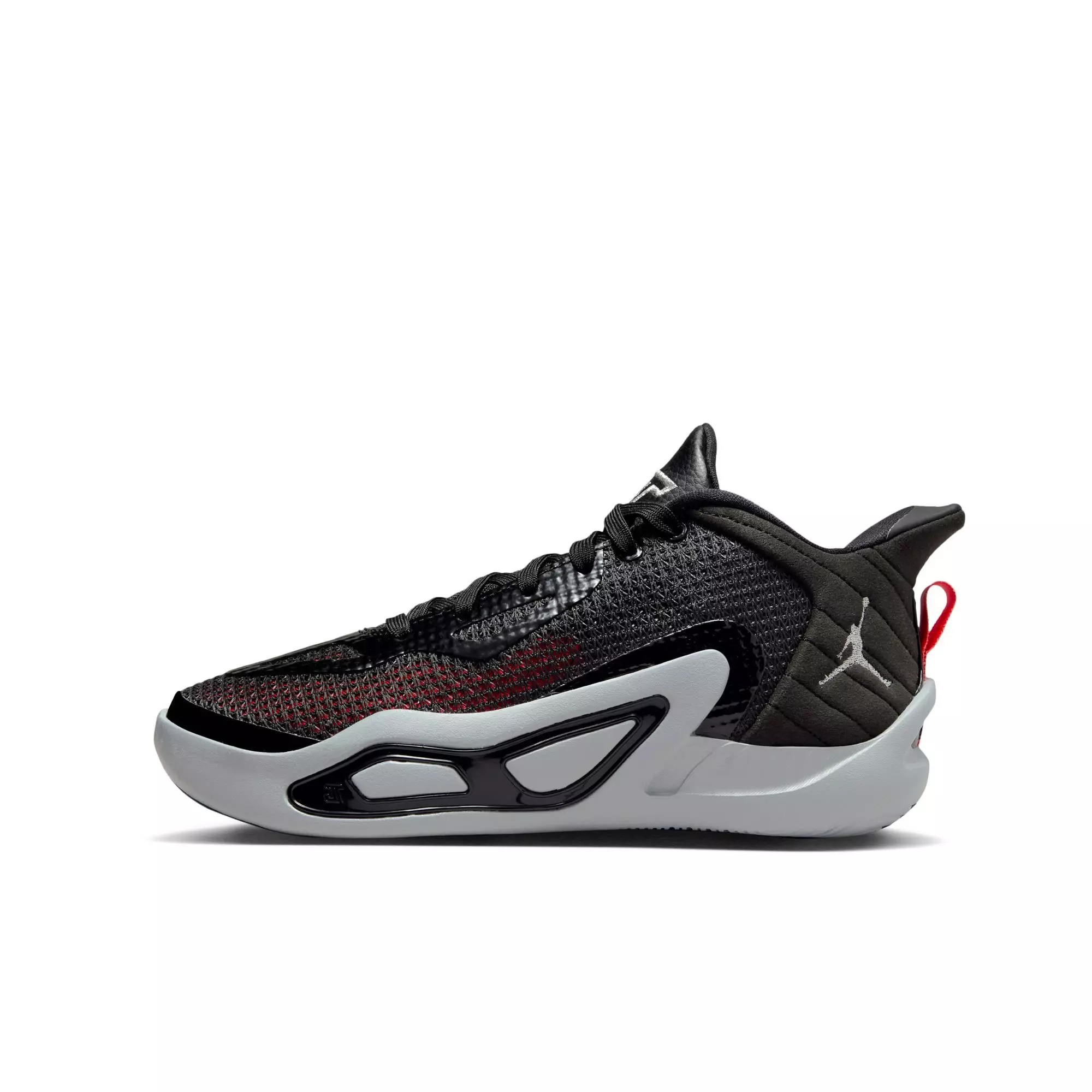 Jordan Tatum 1 "Black/Metallic Silver/Wolf Grey" Grade School Boys' Basketball Shoe - BLACK/RED