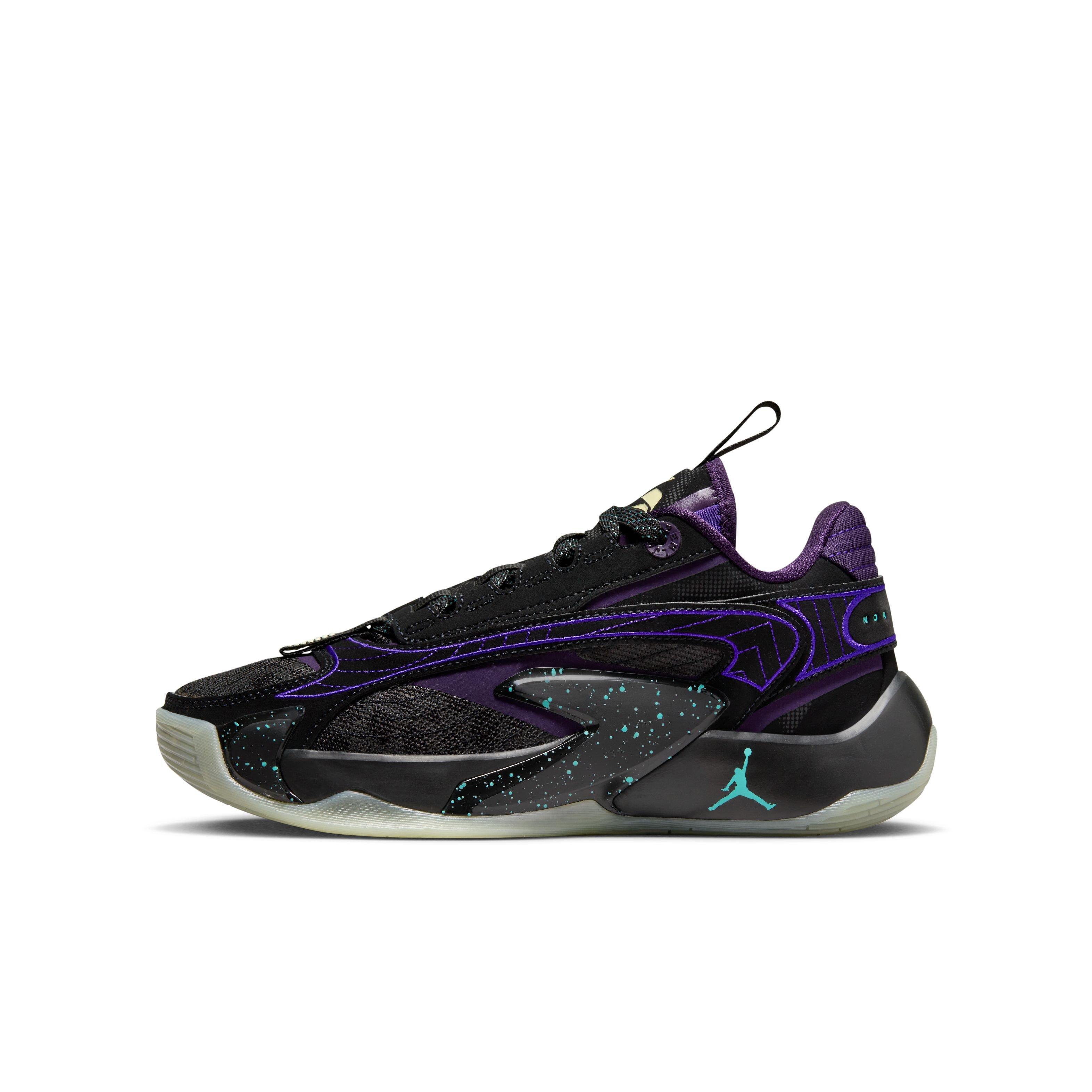 Jordan Luka 2 "Luk.AI" Grade School Kids' Basketball Shoe - BLACK/GLOW/GRAND PURPLE Thumbnail View 6
