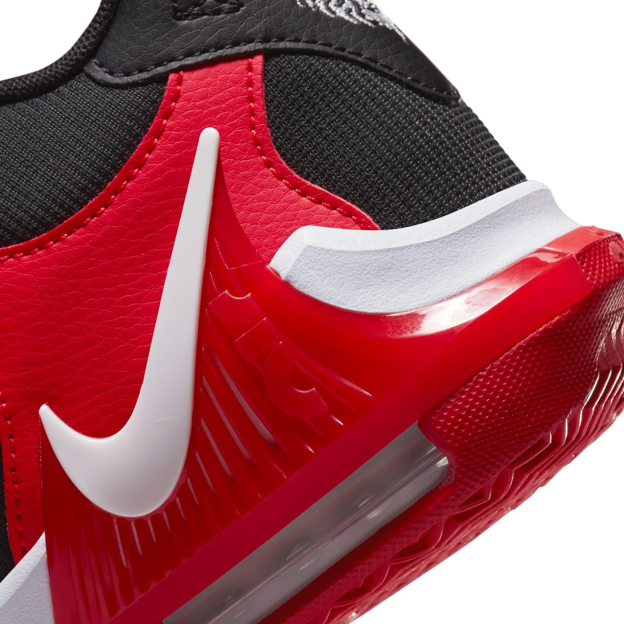 Nike LeBron Witness 7 "Black/White/University Red" Grade School Boys' Basketball Shoe - BLACK/RED Thumbnail View 4