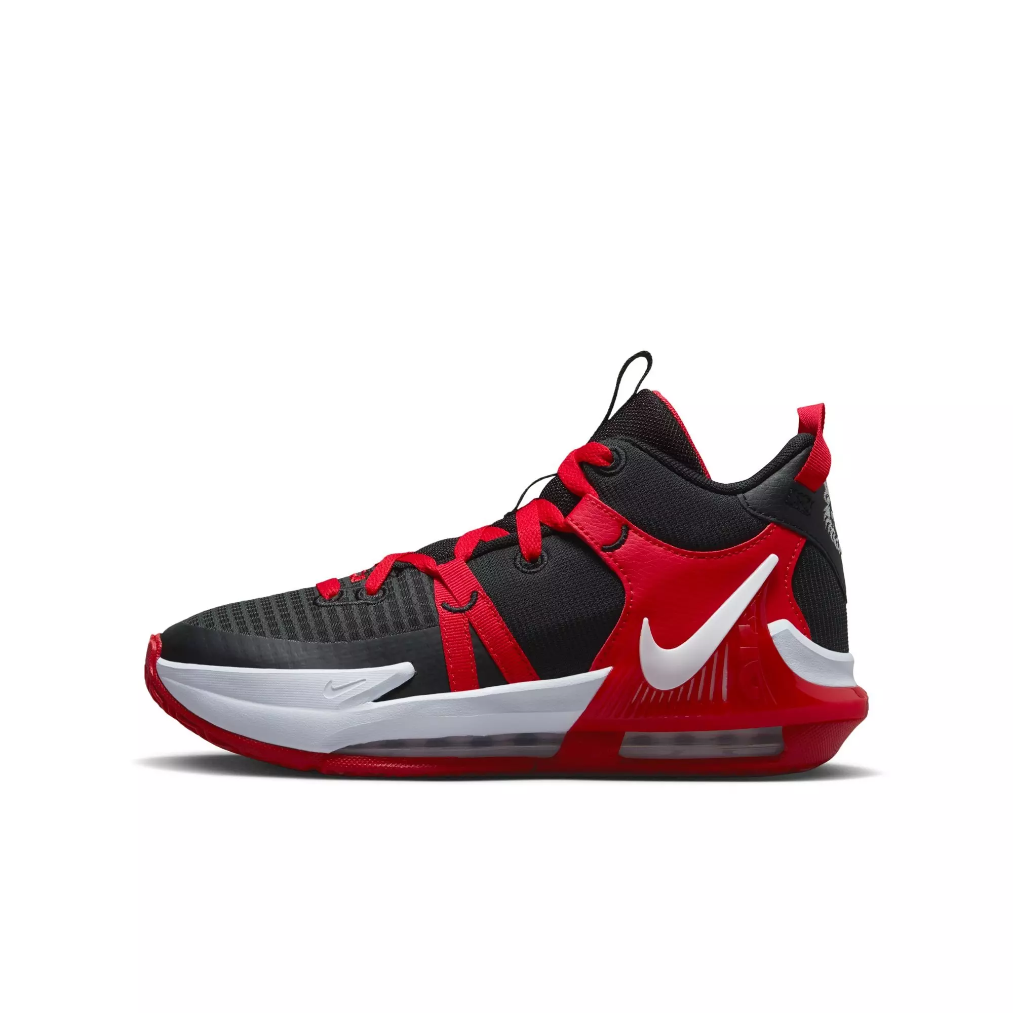 Nike LeBron Witness 7 "Black/White/University Red" Grade School Boys' Basketball Shoe - BLACK/RED