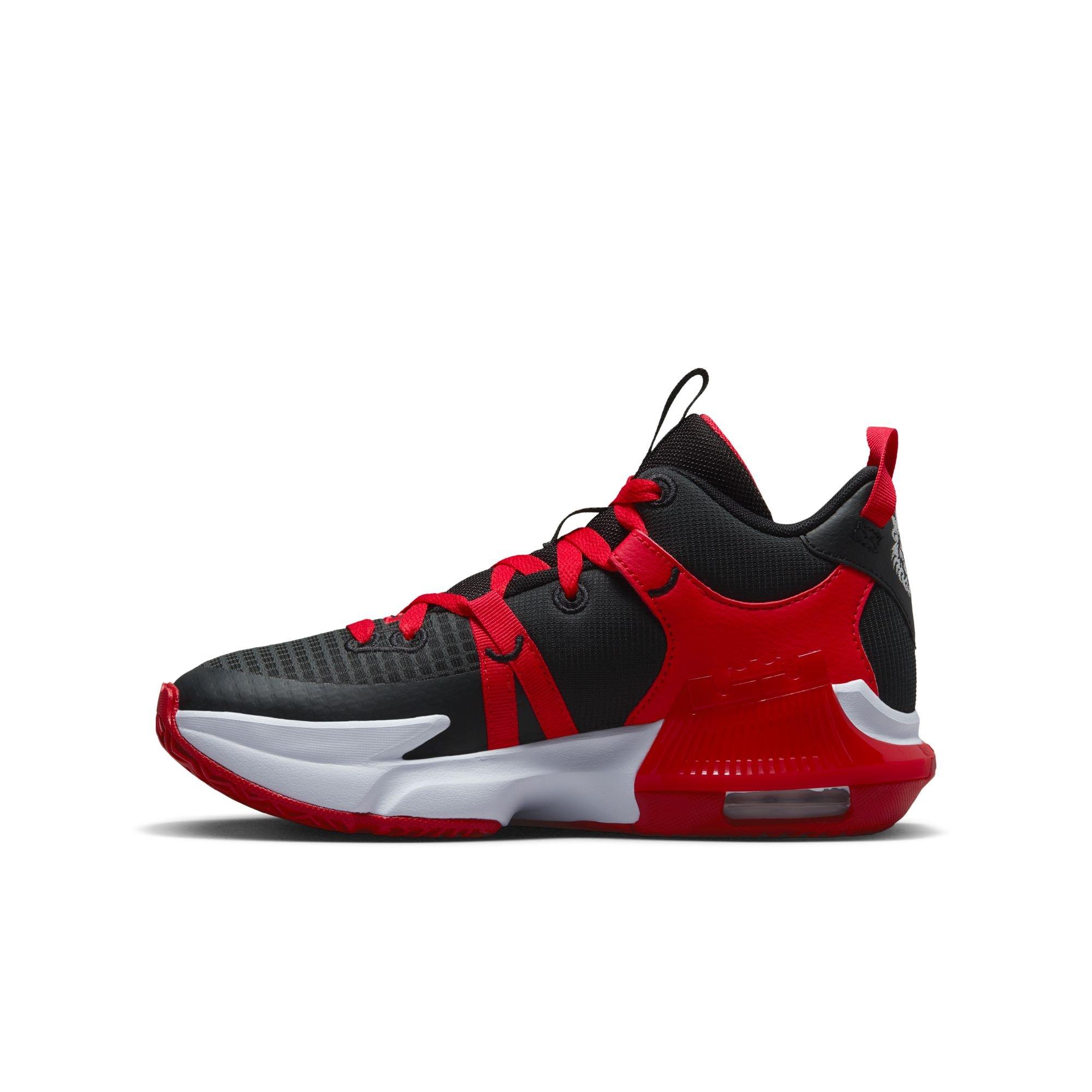 Nike LeBron Witness 7 "Black/White/University Red" Grade School Boys' Basketball Shoe - BLACK/RED Thumbnail View 6