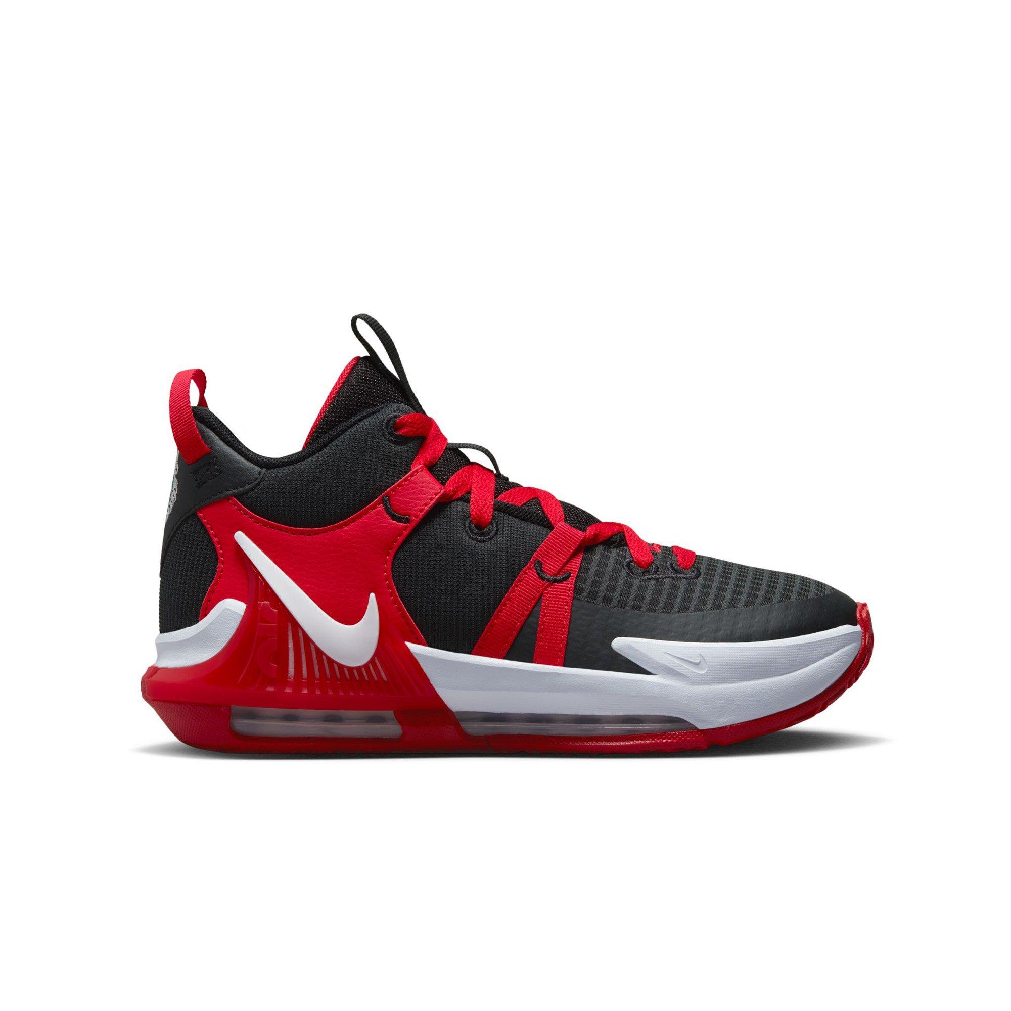 Nike LeBron Witness 7 "Black/White/University Red" Grade School Boys' Basketball Shoe - BLACK/RED Thumbnail View 1