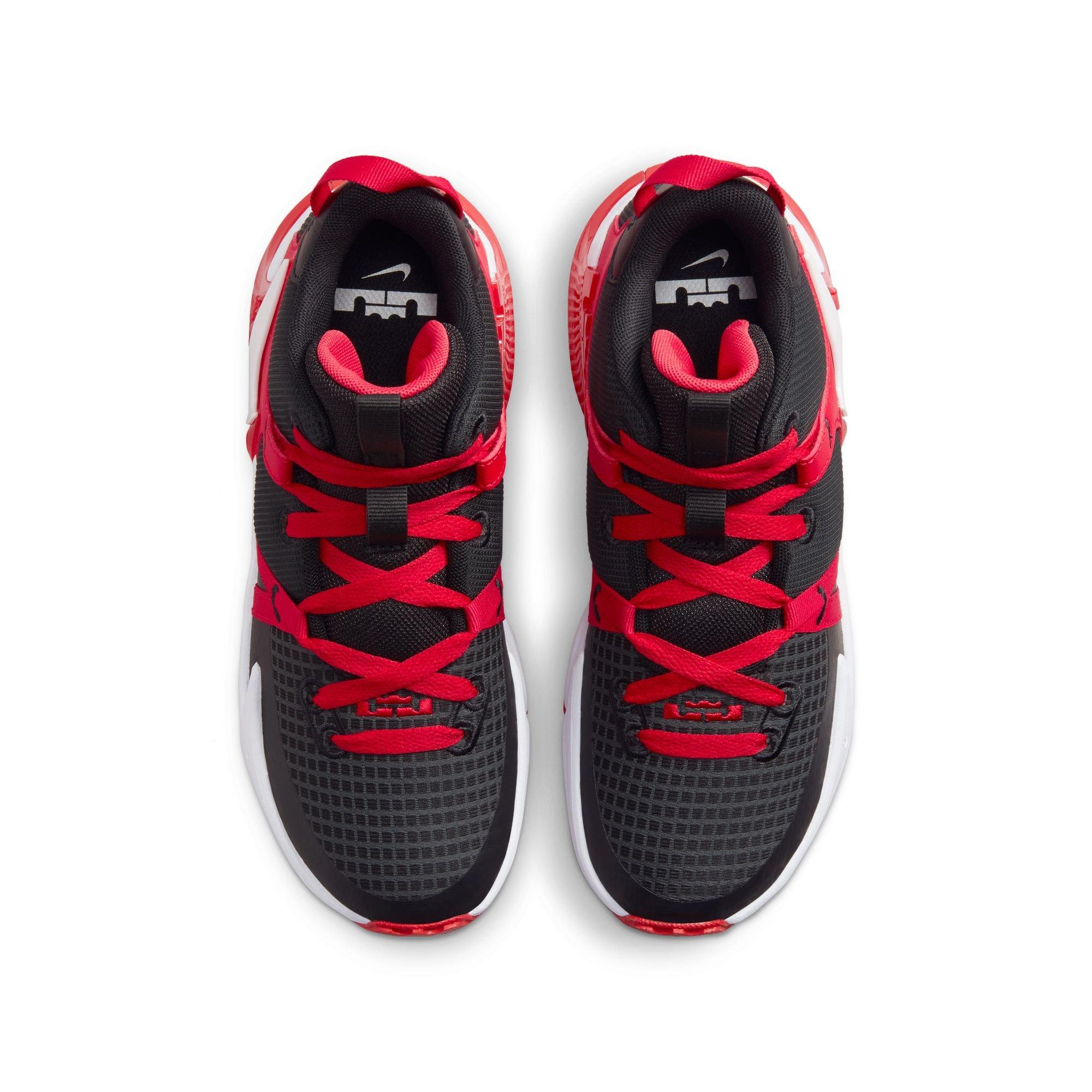 Nike LeBron Witness 7 "Black/White/University Red" Grade School Boys' Basketball Shoe - BLACK/RED Thumbnail View 8