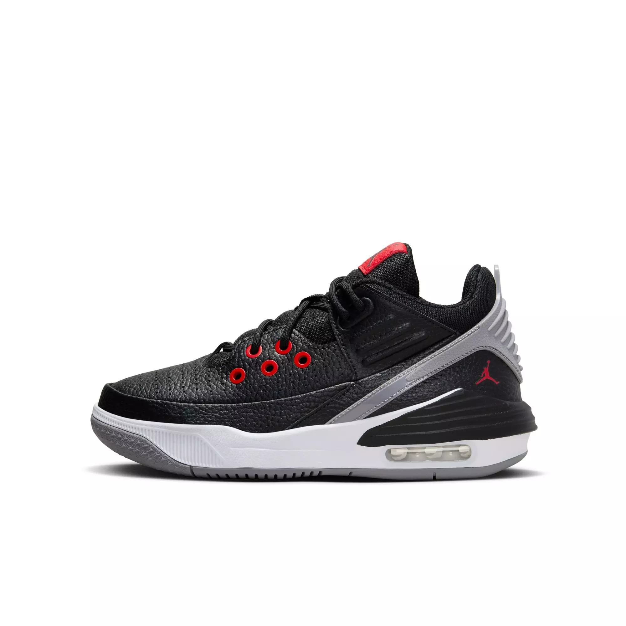 Jordan Max Aura 5 "Black/University Red/White/Cement Grey" Grade School Boys' Shoe - BLACK/GREY