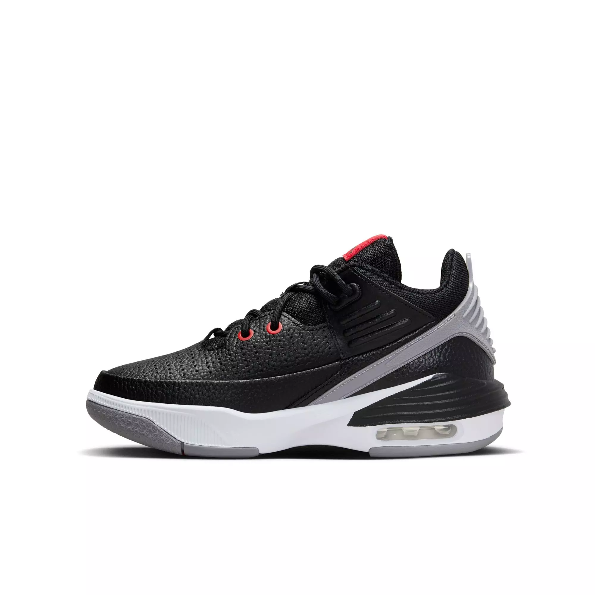Jordan Max Aura 5 "Black/University Red/White/Cement Grey" Grade School Boys' Shoe - BLACK/GREY
