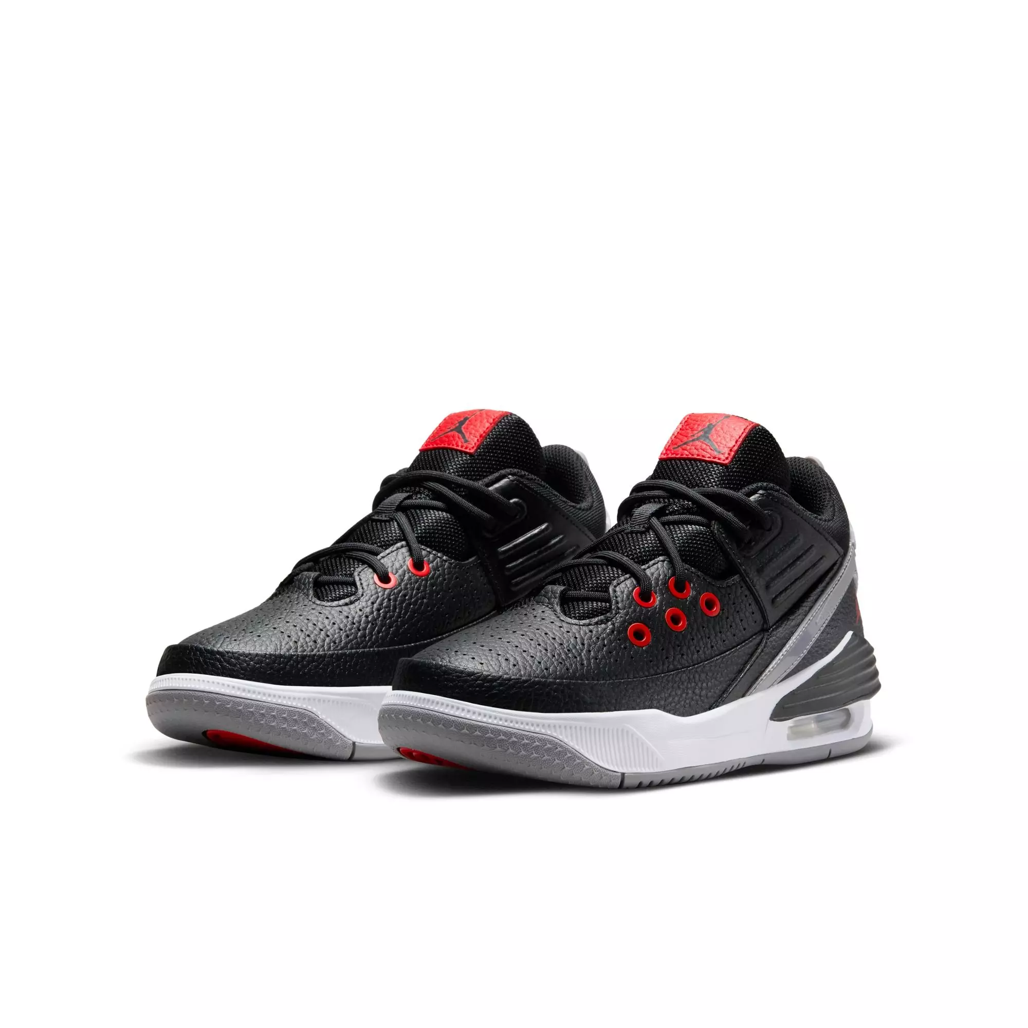 Jordan Max Aura 5 "Black/University Red/White/Cement Grey" Grade School Boys' Shoe - BLACK/GREY
