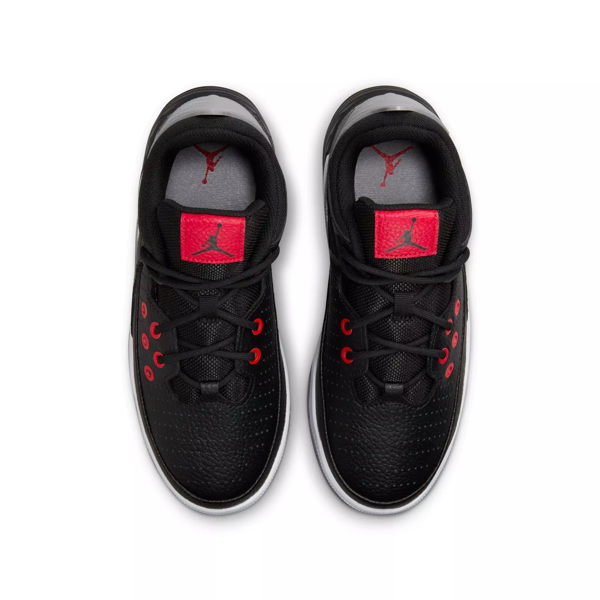 Jordan Max Aura 5 "Black/University Red/White/Cement Grey" Grade School Boys' Shoe - BLACK/GREY