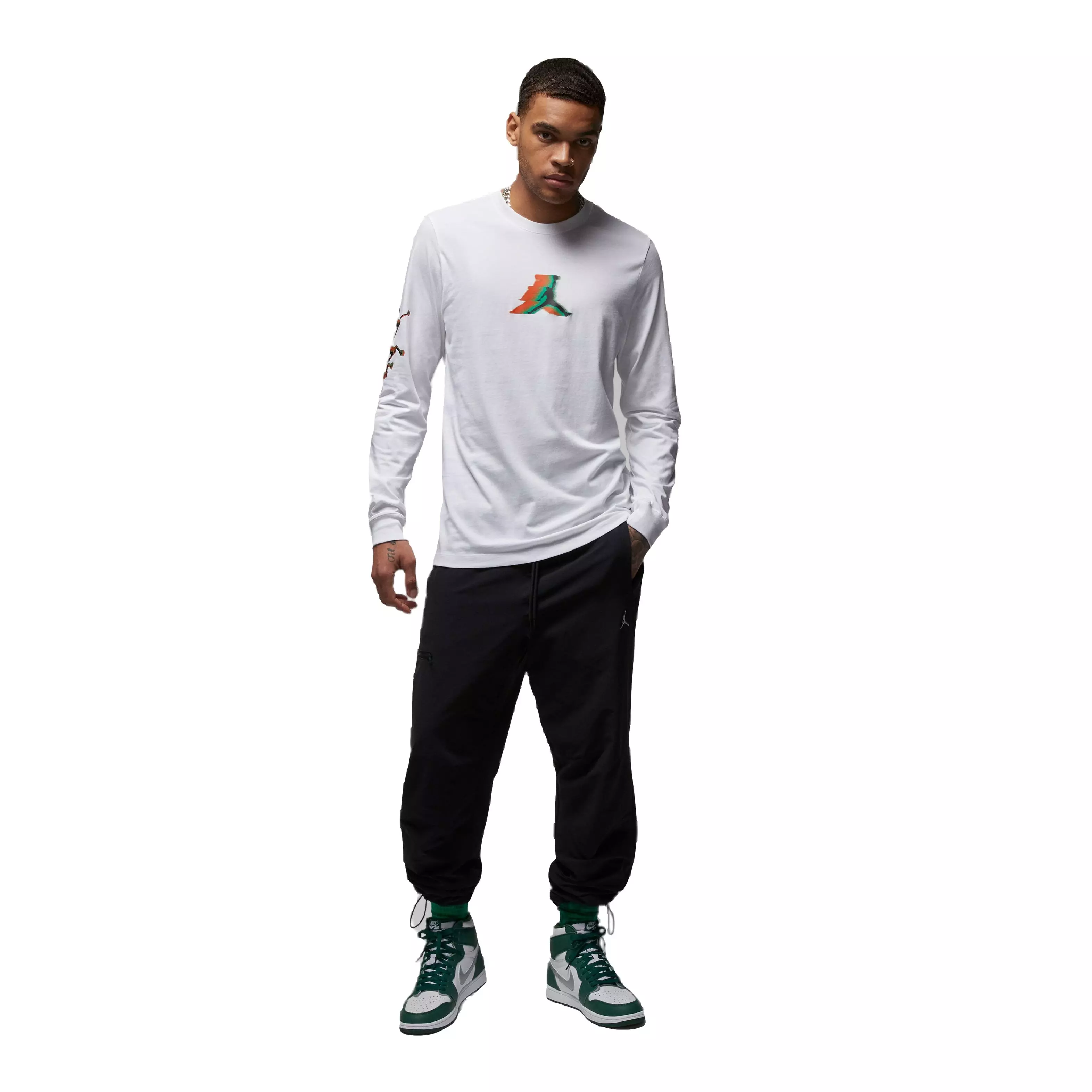 Jordan Men's Brand Long-Sleeve Crewneck Tee - WHITE/BLACK