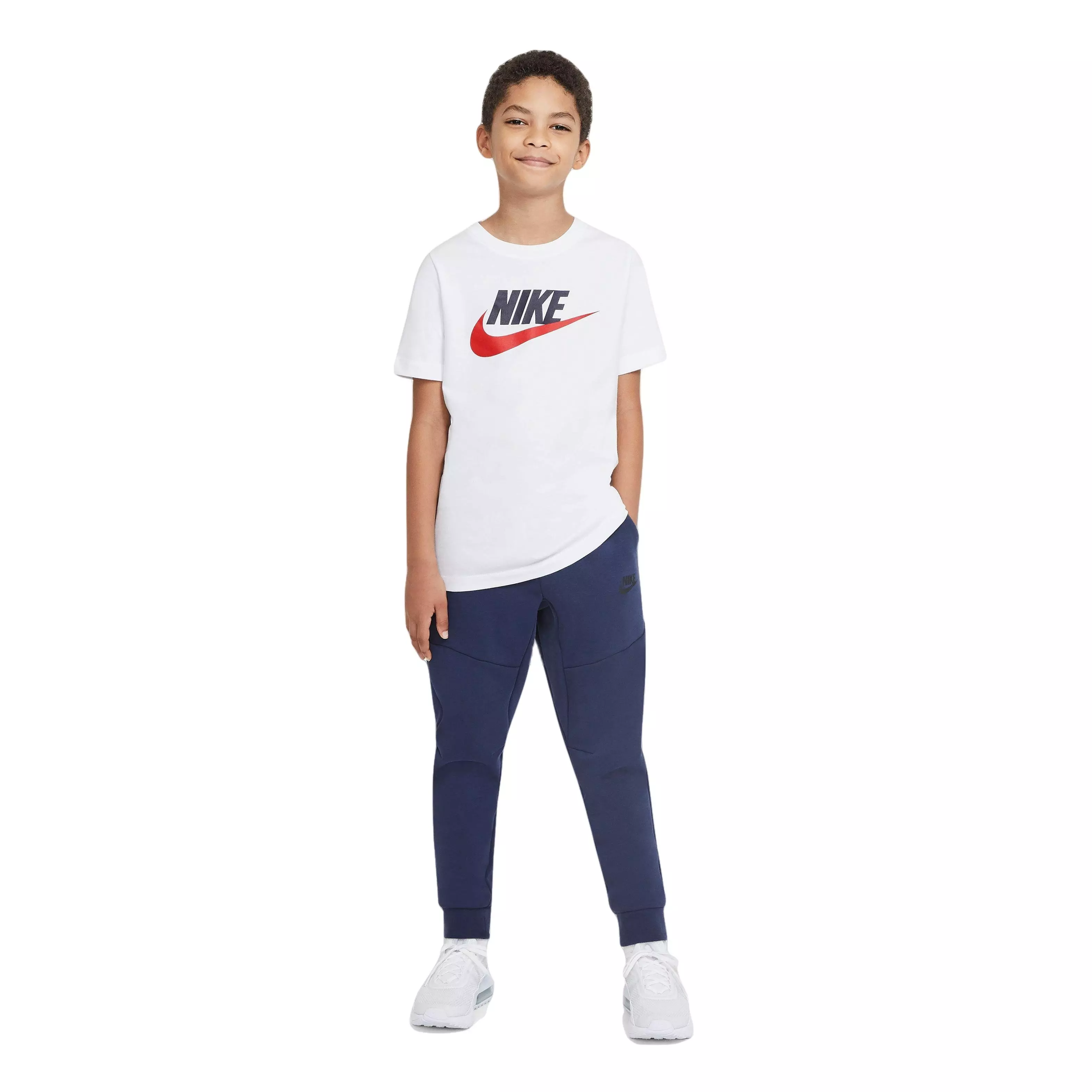 Nike Big Boys' Sportswear Futura Icon Tee-White/Navy/Red - WHITE/NAVY/RED
