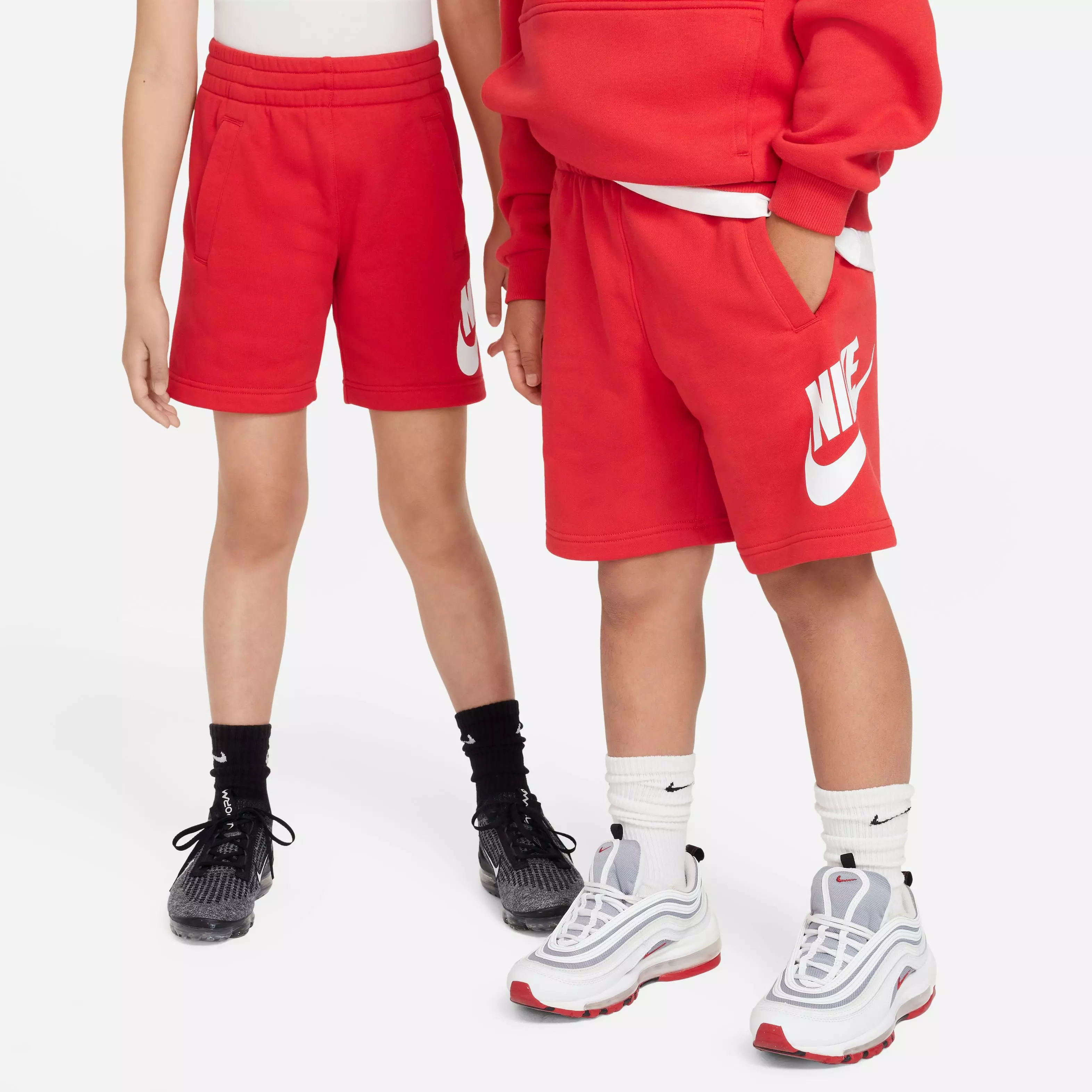 Nike Big Boys' Sportswear Club French Terry Shorts-Red/White - RED/WHITE