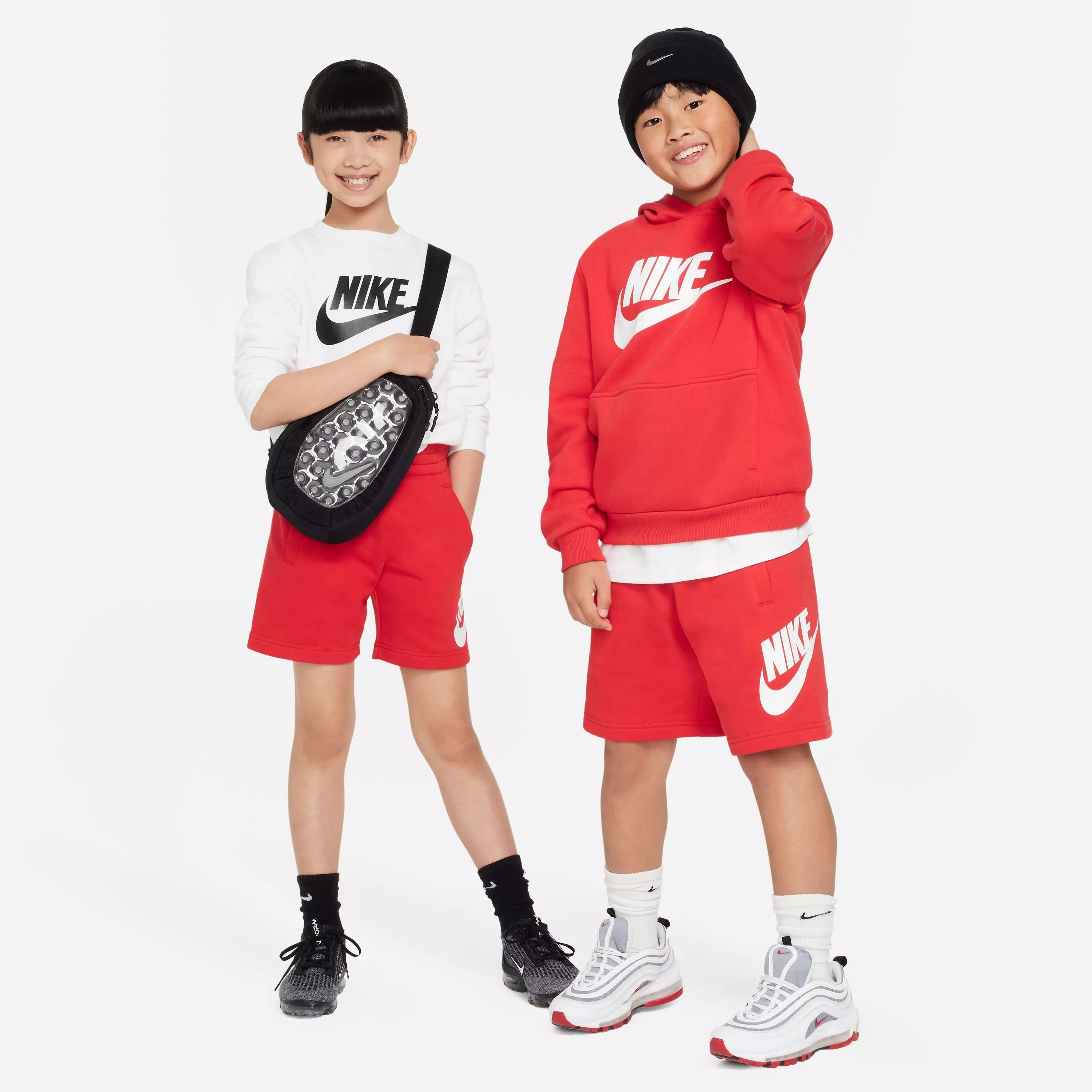 Nike Big Boys' Sportswear Club French Terry Shorts-Red/White - RED/WHITE