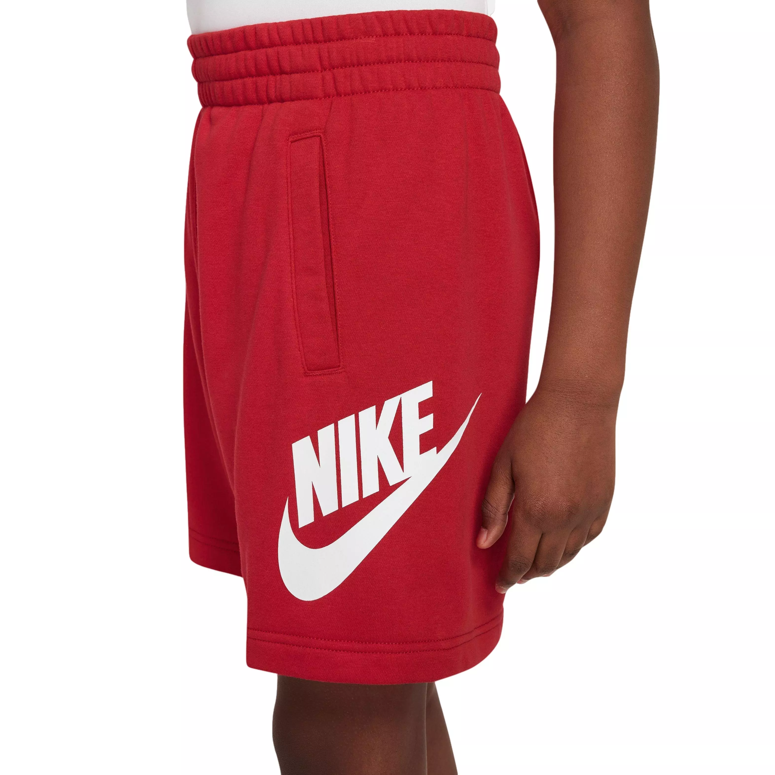 Nike Big Boys' Sportswear Club French Terry Shorts-Red/White - RED/WHITE