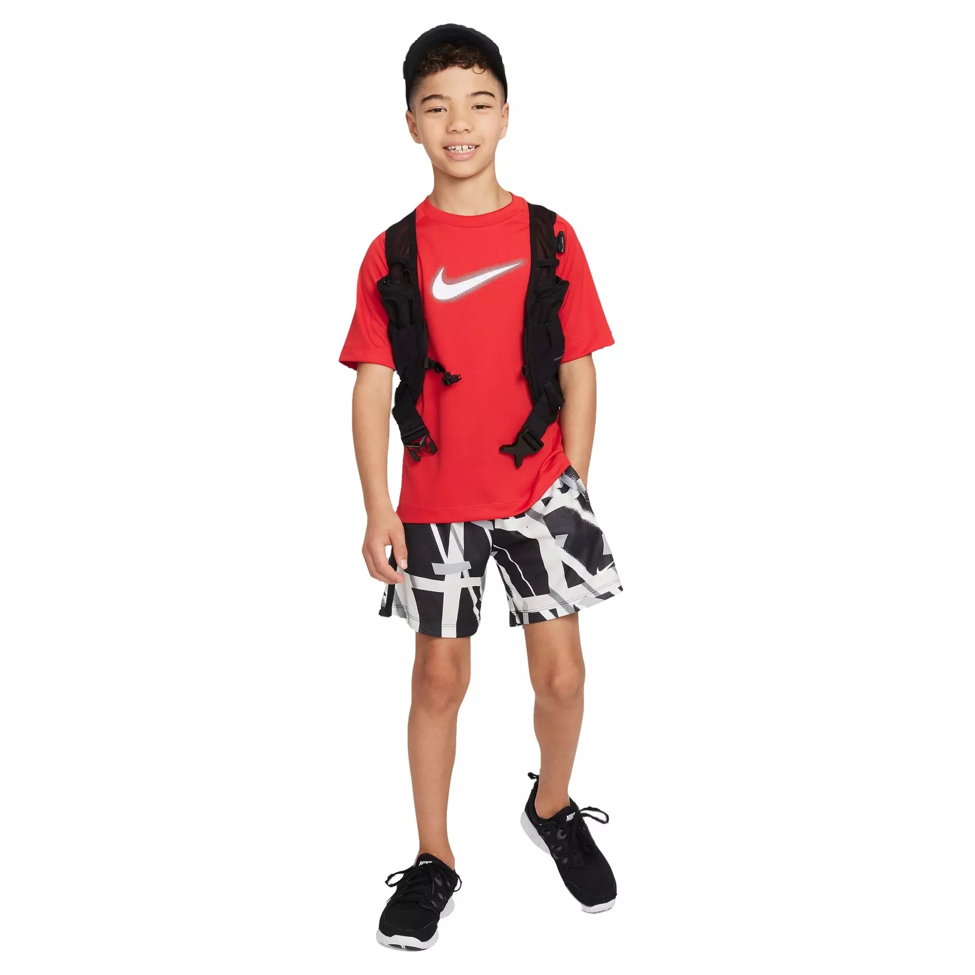 Nike Big Boys' Dri-FIT All Over Print Shorts-Black/White - BLACK/WHITE