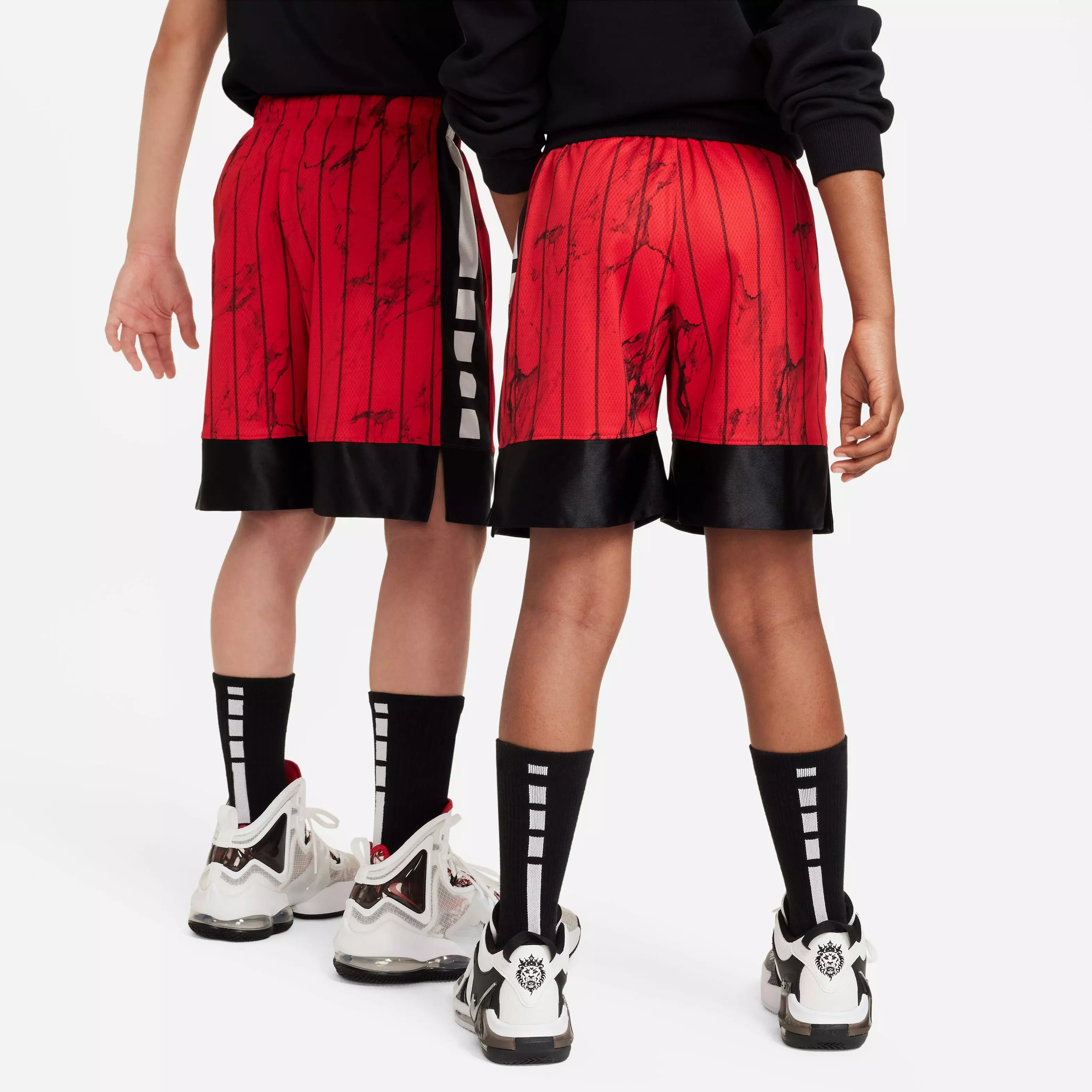 Nike Big Boys' Dri-FIT Elite Printed Basketball Shorts-Red/Black/White - RED/BLACK/WHITE