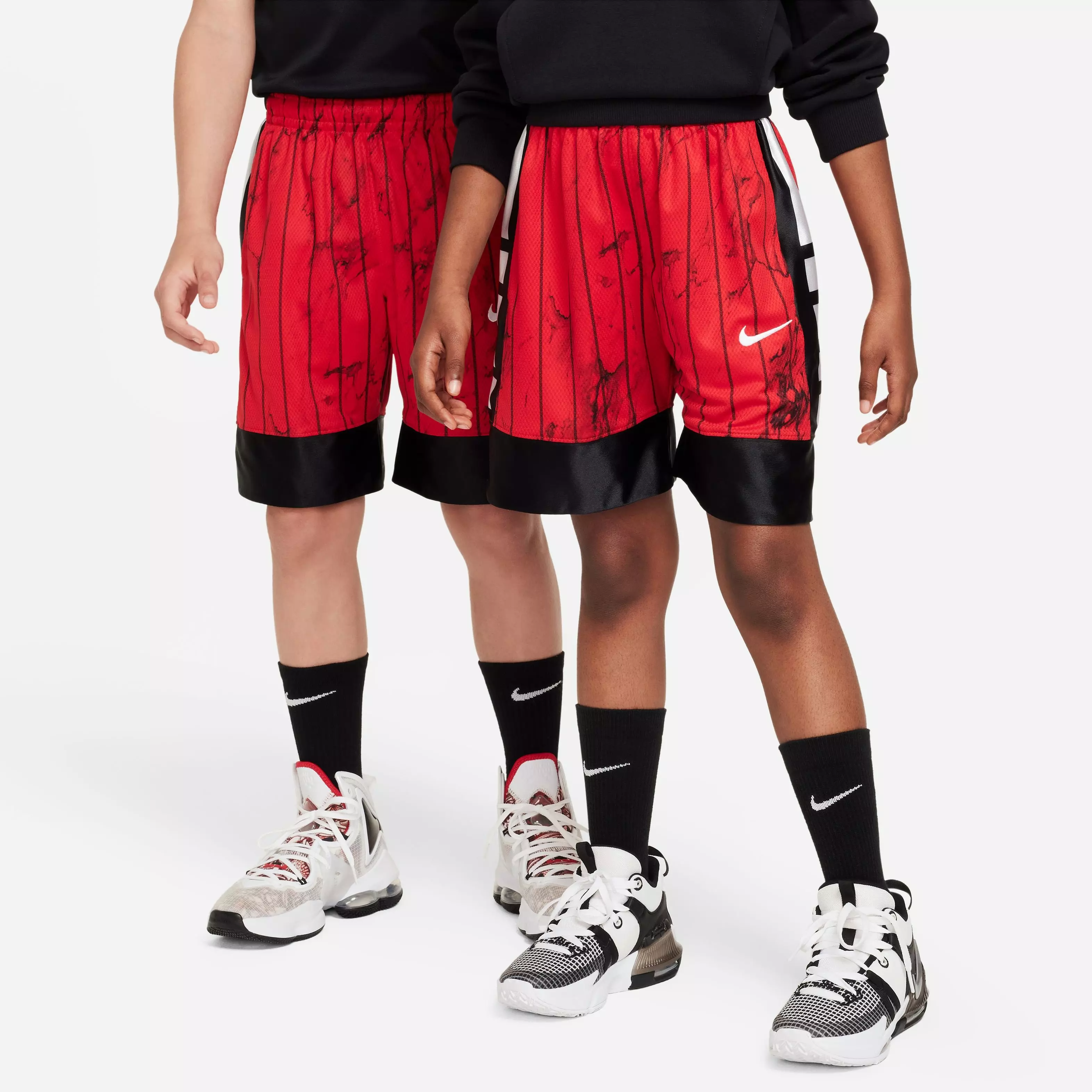 Nike Big Boys' Dri-FIT Elite Printed Basketball Shorts-Red/Black/White - RED/BLACK/WHITE