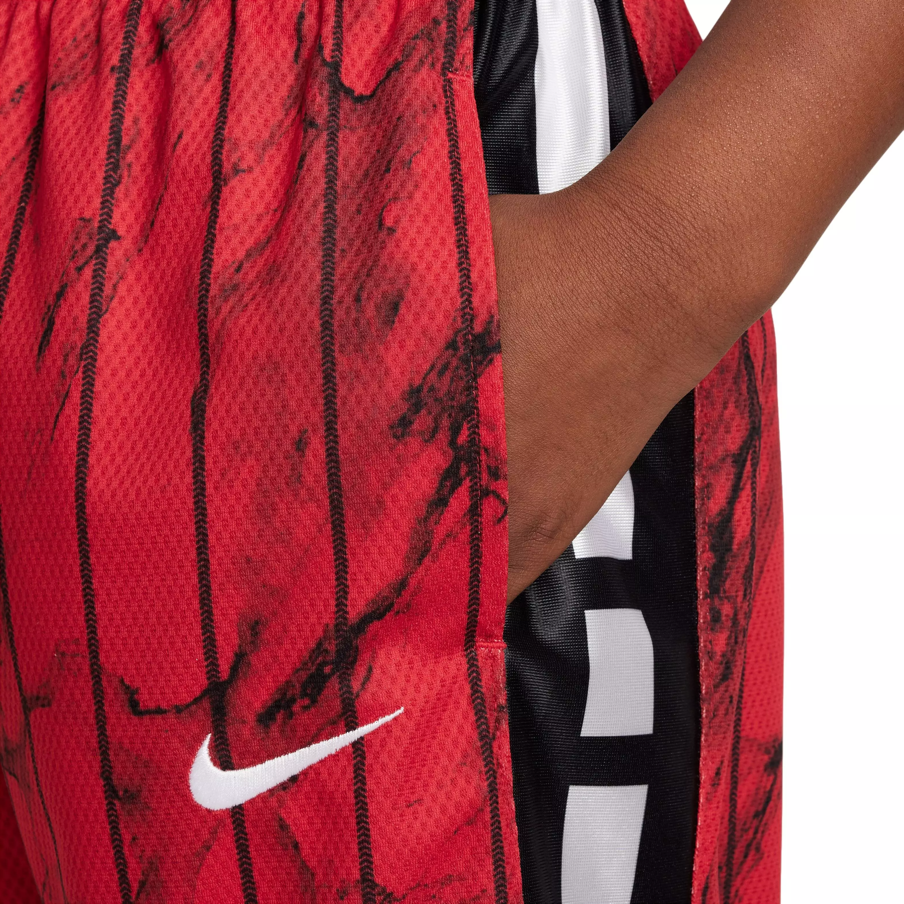 Nike Big Boys' Dri-FIT Elite Printed Basketball Shorts-Red/Black/White - RED/BLACK/WHITE