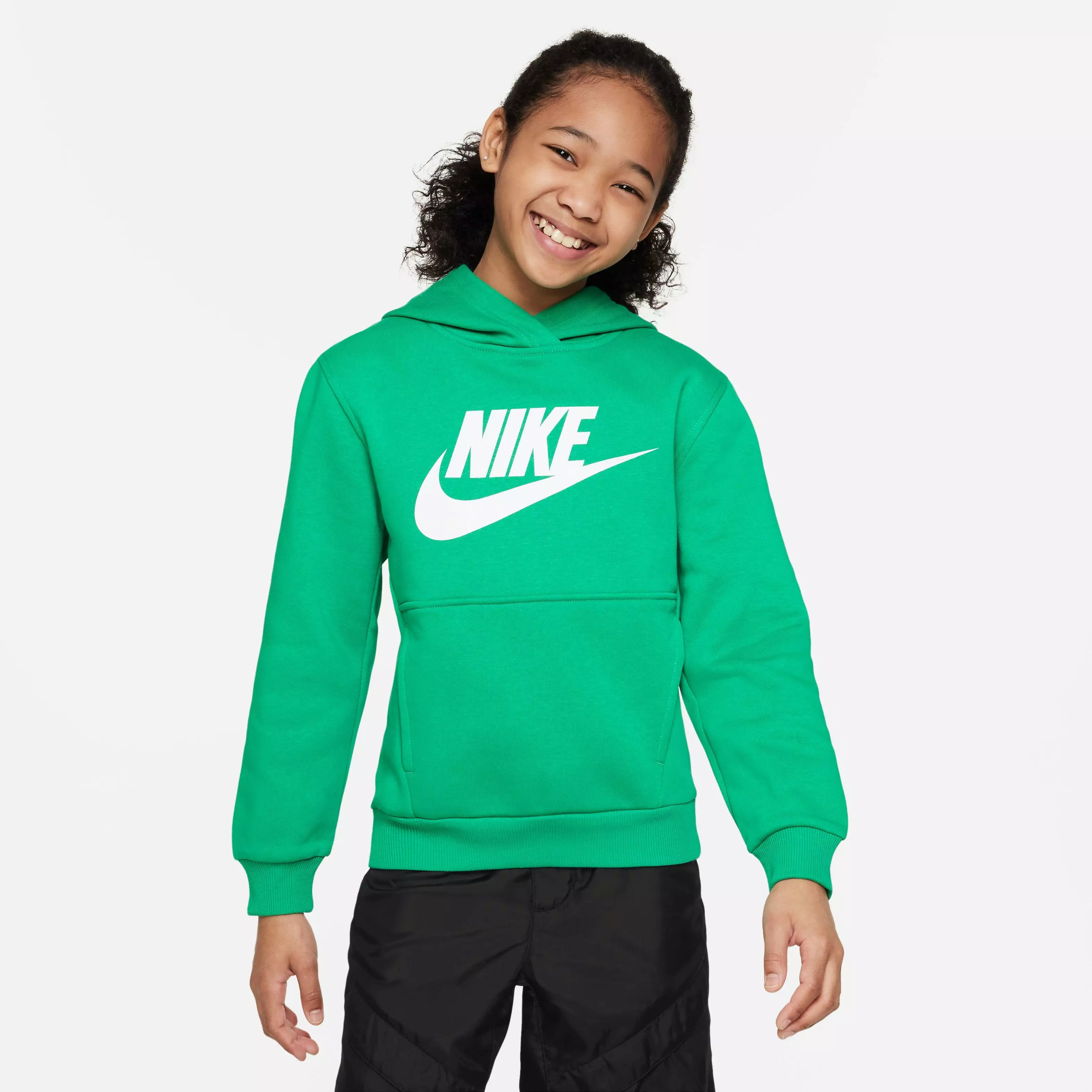 Nike Big Kids' Sportswear Club Fleece Pullover Hoodie-Green/White - GREEN/WHITE
