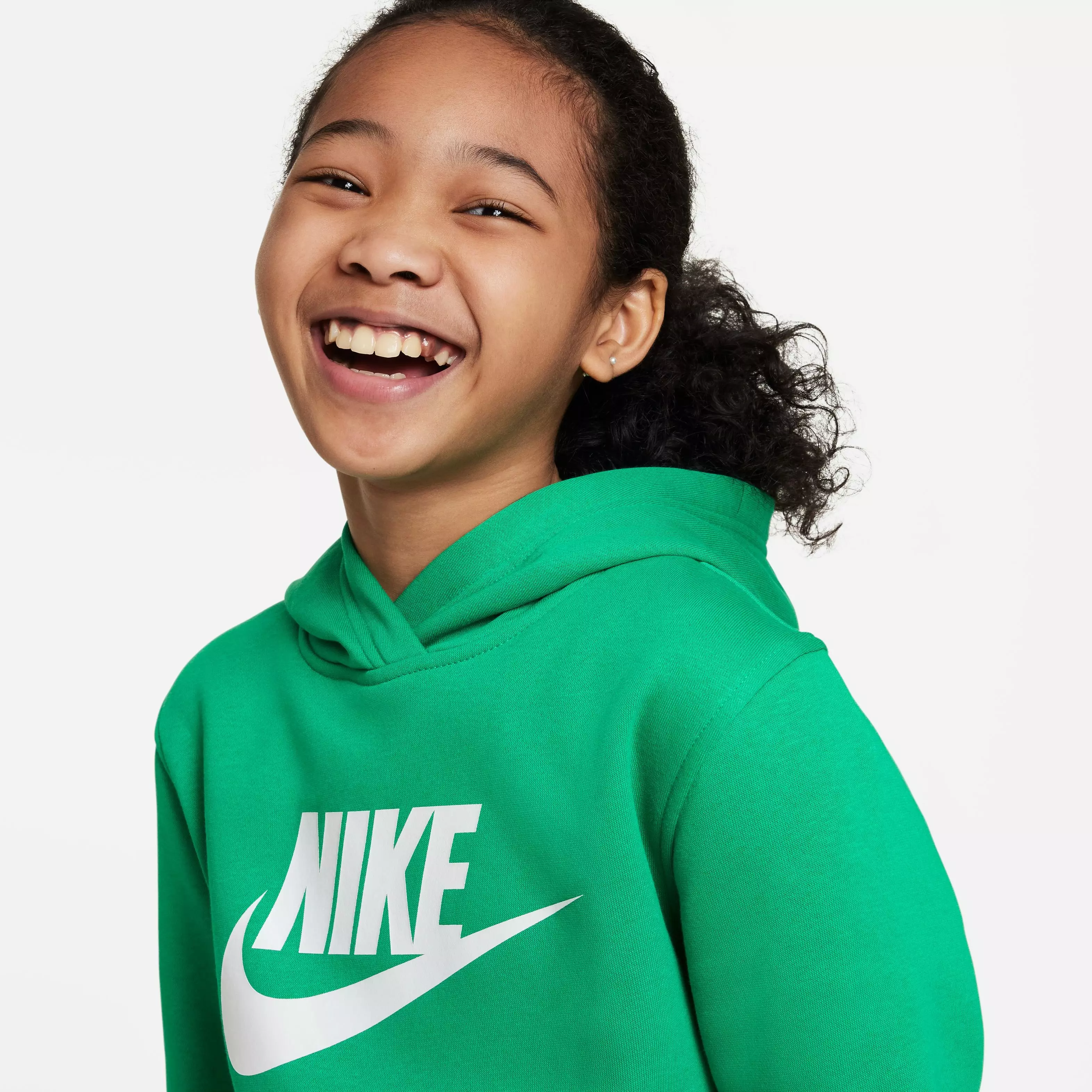 Nike Big Kids' Sportswear Club Fleece Pullover Hoodie-Green/White - GREEN/WHITE
