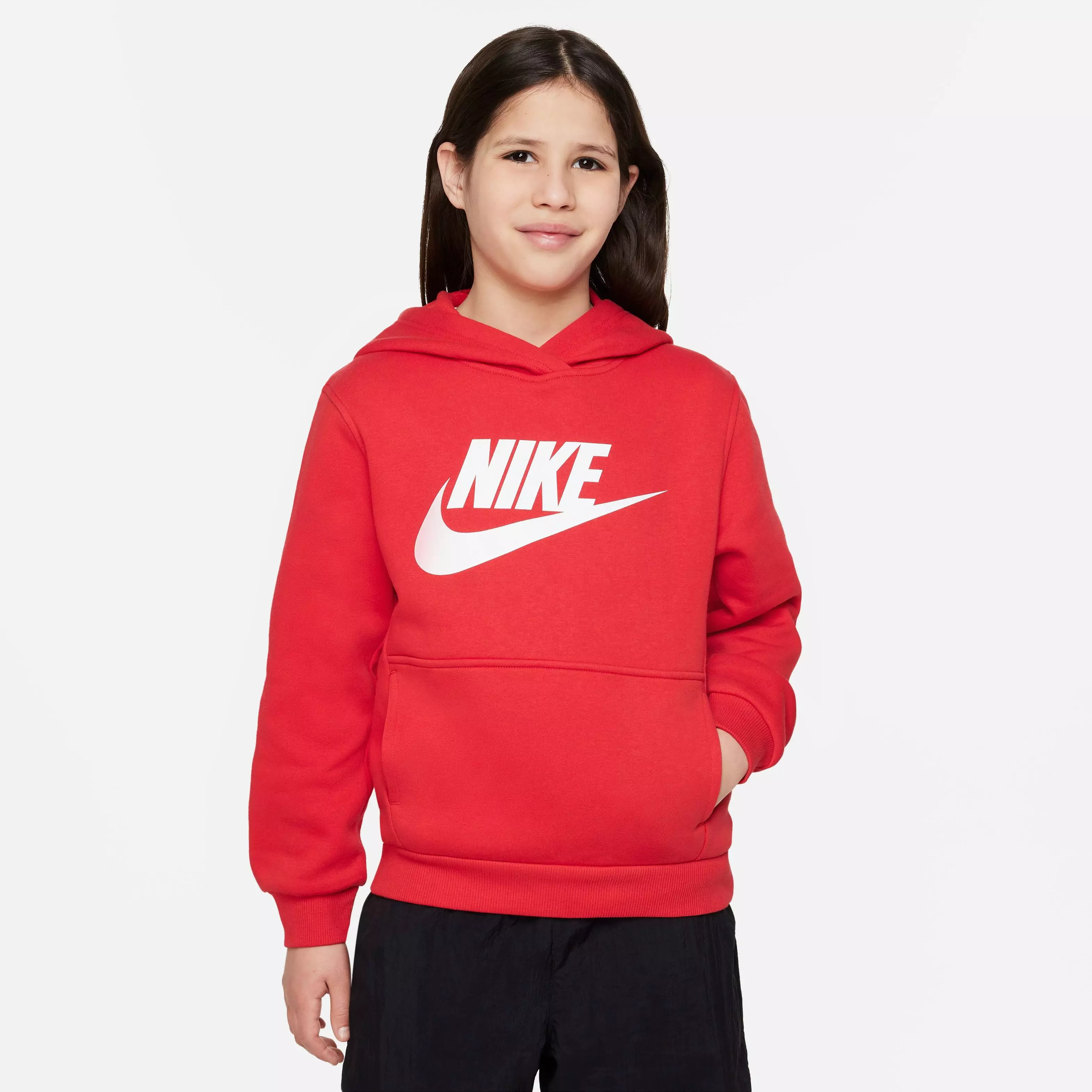 Nike Big Kids' Sportswear Club Fleece Pullover Hoodie-Red/White - RED/WHITE