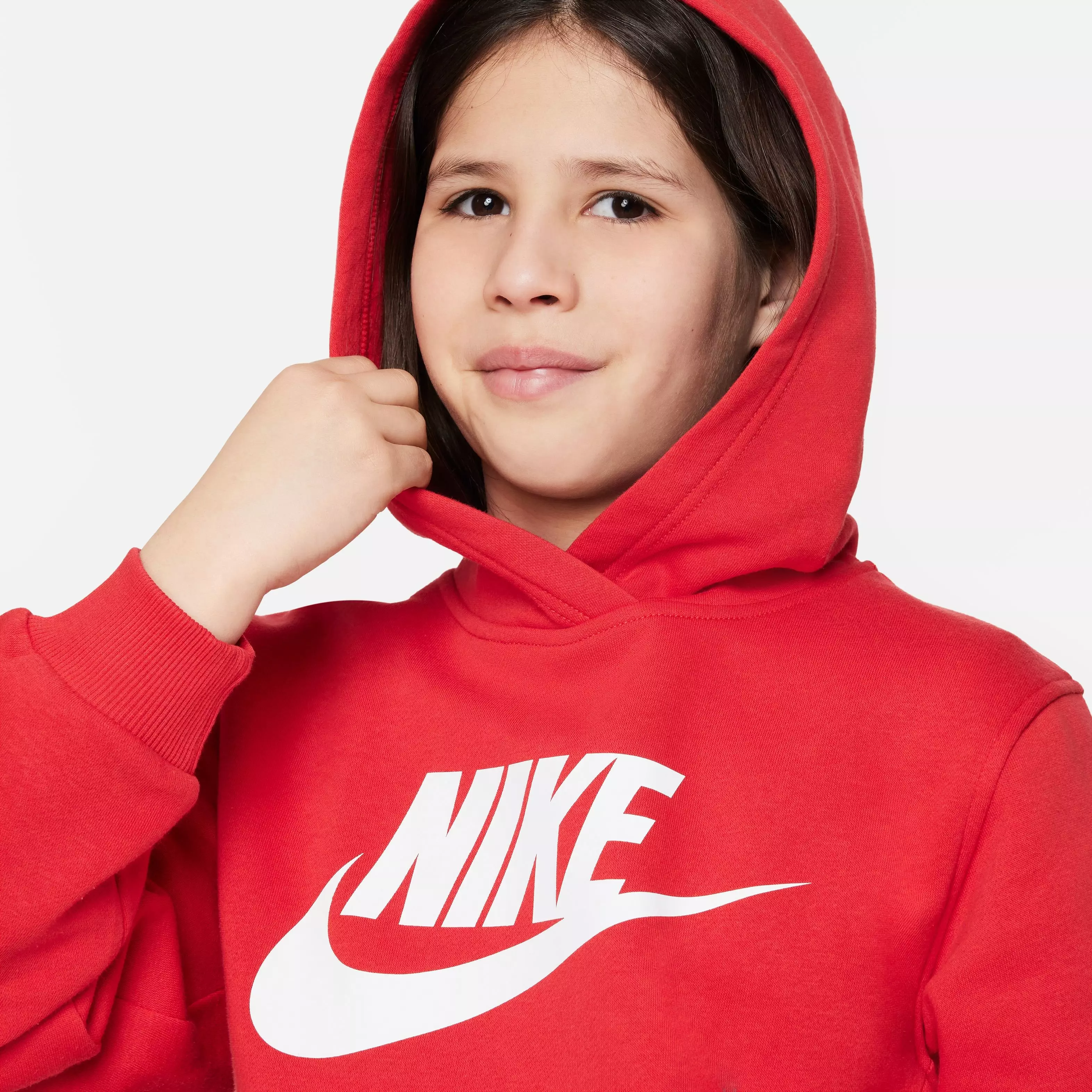 Nike Big Kids' Sportswear Club Fleece Pullover Hoodie-Red/White - RED/WHITE