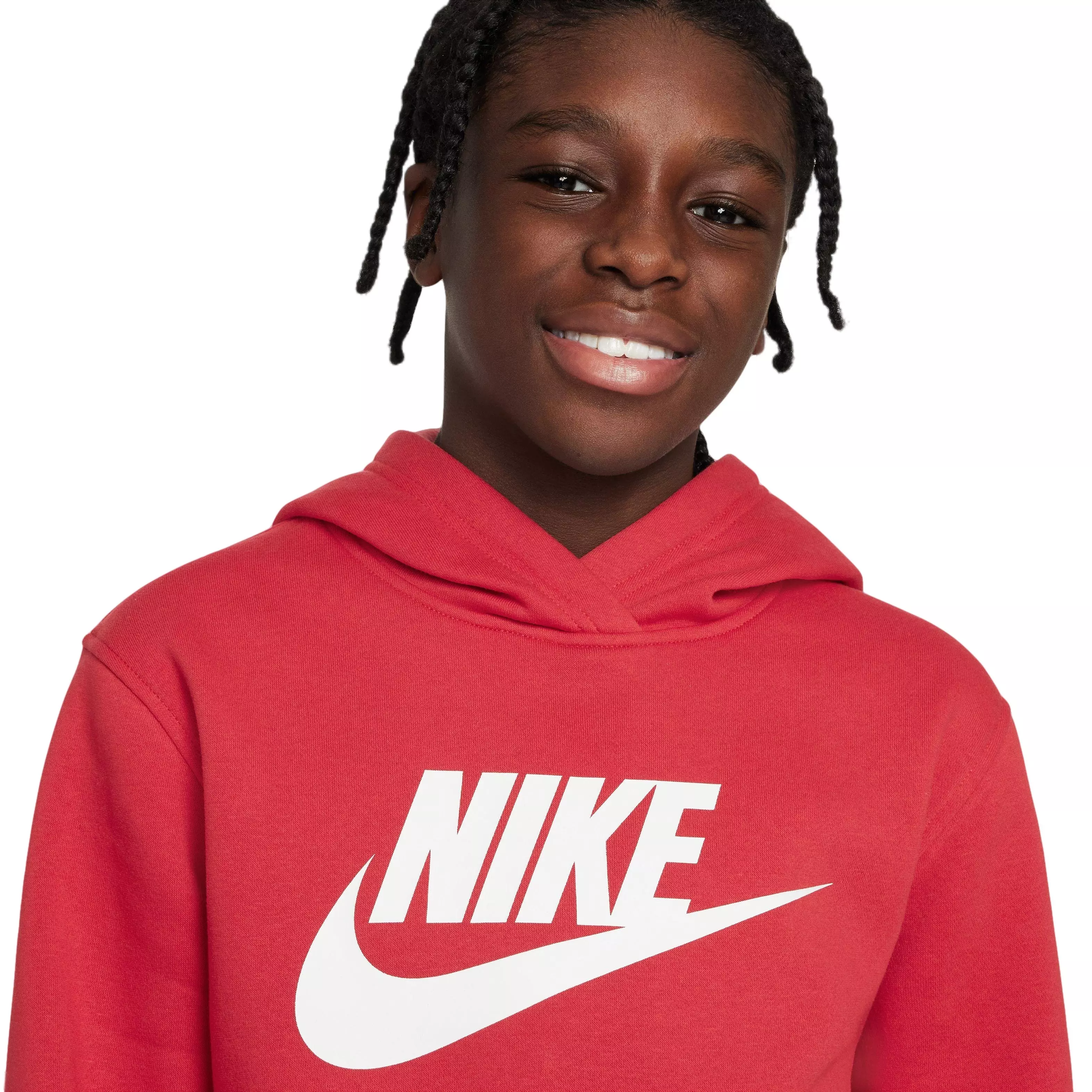 Nike Big Kids' Sportswear Club Fleece Pullover Hoodie-Red/White - RED/WHITE