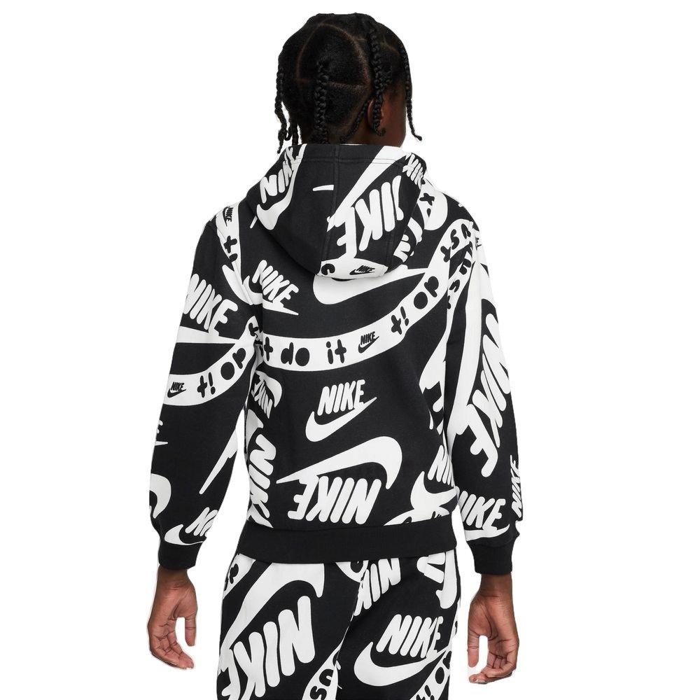 Nike Big Boys' Club Printed Hoodie - BLACK/WHITE Thumbnail View 2
