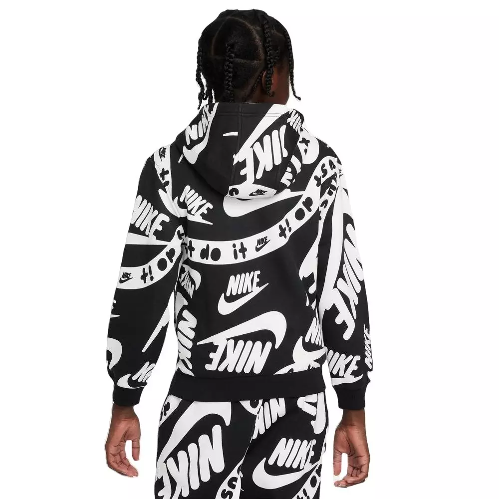 Nike Big Boys' Club Printed Hoodie - BLACK/WHITE