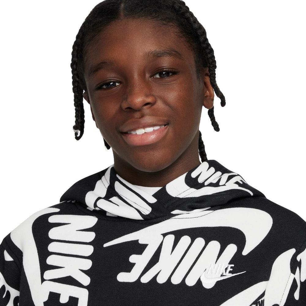 Nike Big Boys' Club Printed Hoodie - BLACK/WHITE Thumbnail View 3